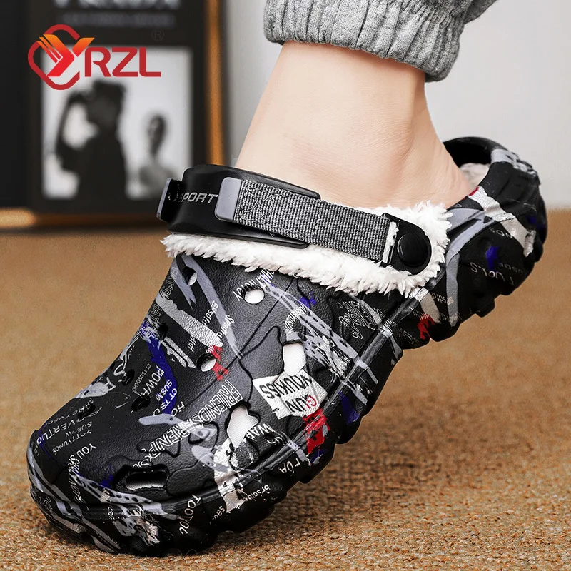 YRZL Herren-Hausschuhe, warme Winter-Clogs, pelzige Plüsch-EVA-Slides, weiche, bequeme, rutschfeste Hausschuhe, Freizeitschuhe für Herren