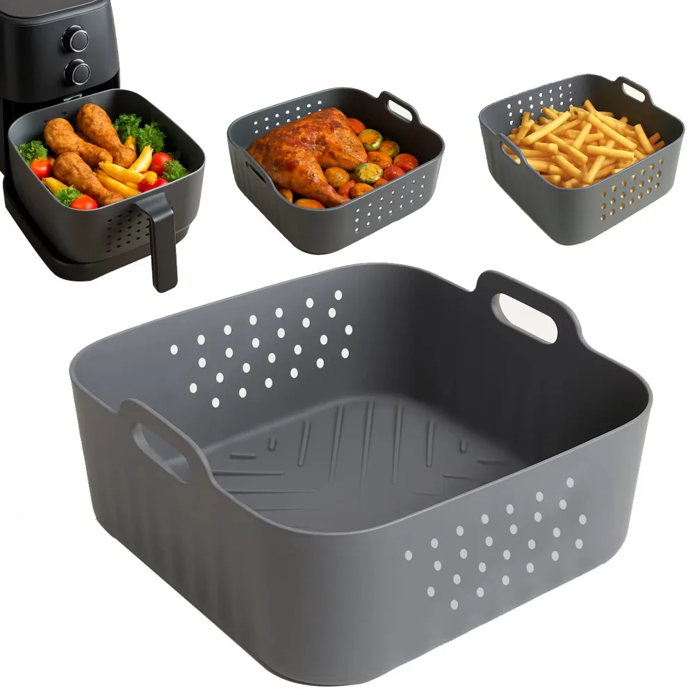 Silikon-Luftfritteusen-Backblech 5,5–6,2 l, quadratisch, wiederverwendbarer Luftfritteusenkorb, erhöht für Philips-NA230 Ninja 180COSORI Image