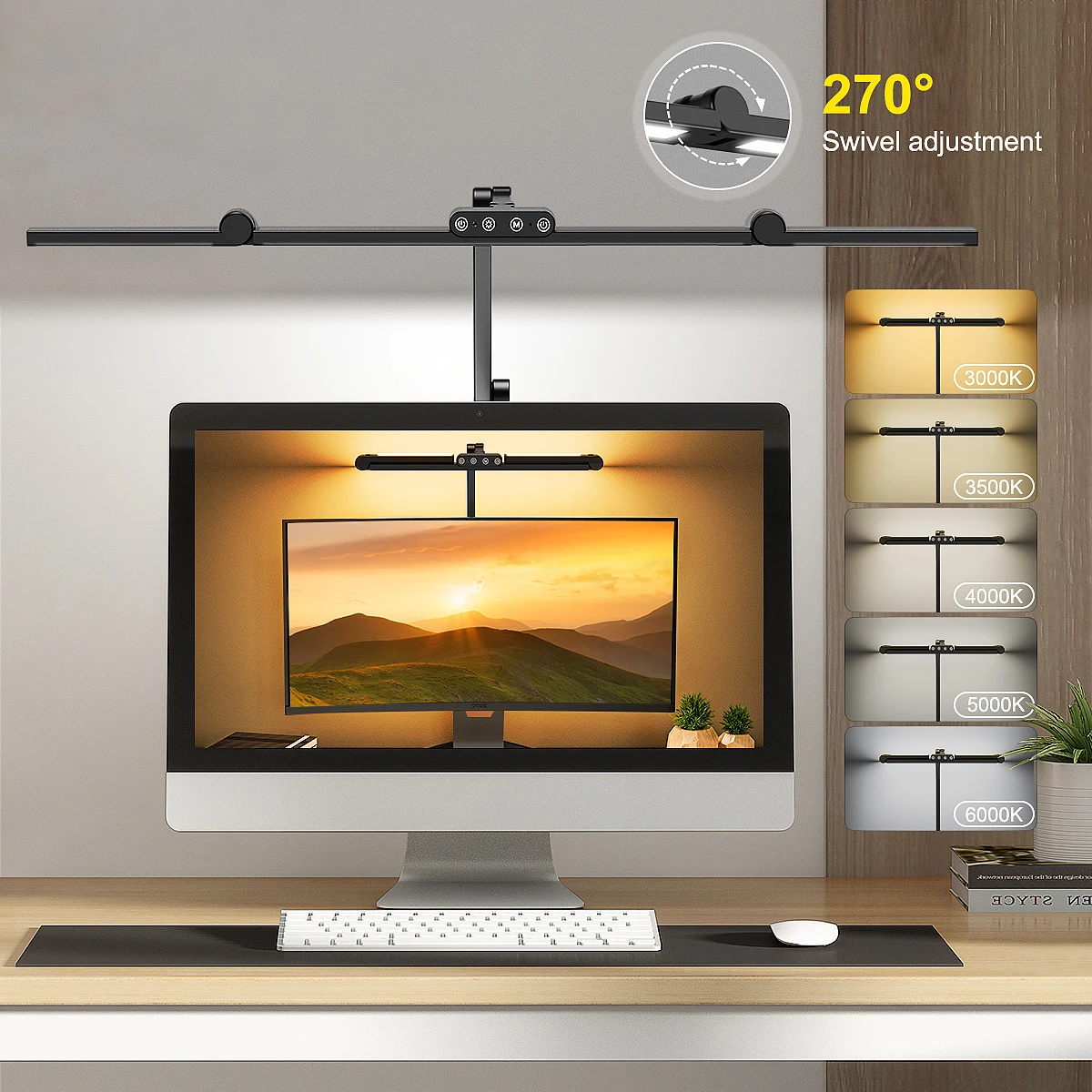 Lampe de bureau LED à intensité variable super lumineuse 24 W, lampe de table LED 1500 LUMEN pour la maison et le bureau avec lumière ambiante, lampe de lumière du jour, pince