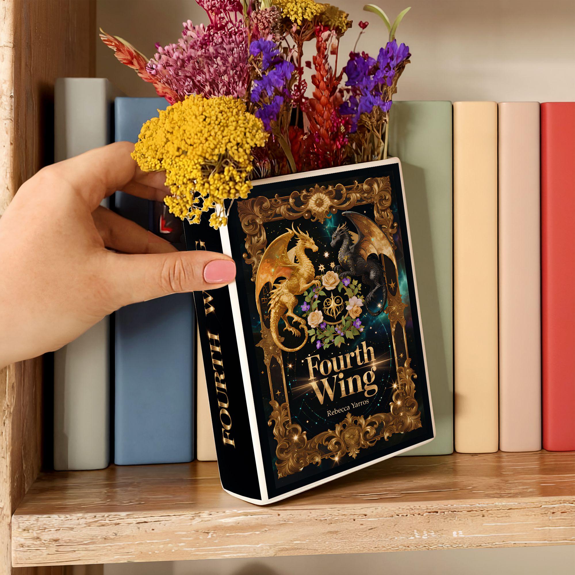 Vaso in ceramica a forma di libro della quarta ala, vaso a forma di libro fantasy con drago della quarta ala, regalo a forma di libro fantasy della qu