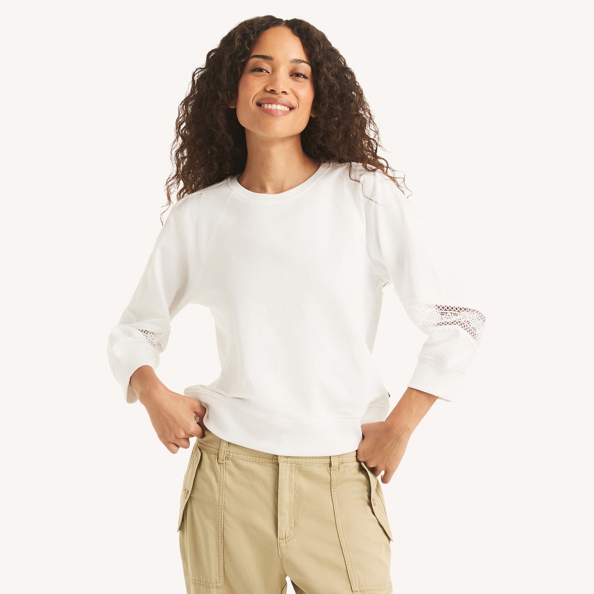 Nautica Women's Lace Sweatshirt 101 (Bright White), S