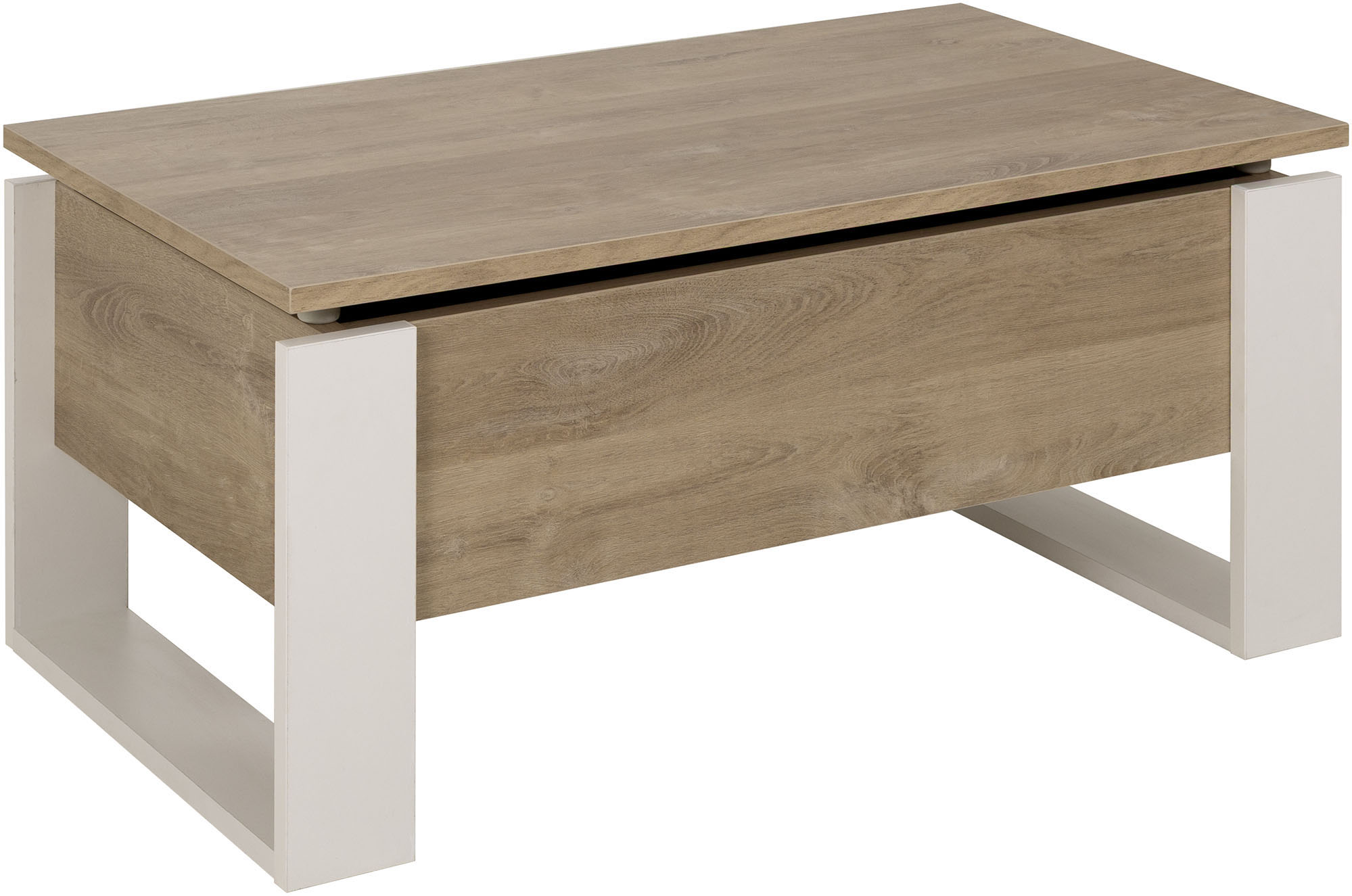 Couchtisch GAMI "DENVER", blond eiche nachbildung, uni weiß, uni weiß, blond eiche nachbildung, B:90cm H:40cm T:52cm, Spanplatte, Tische, Couchtisch, Hochklappbare Tischplatte