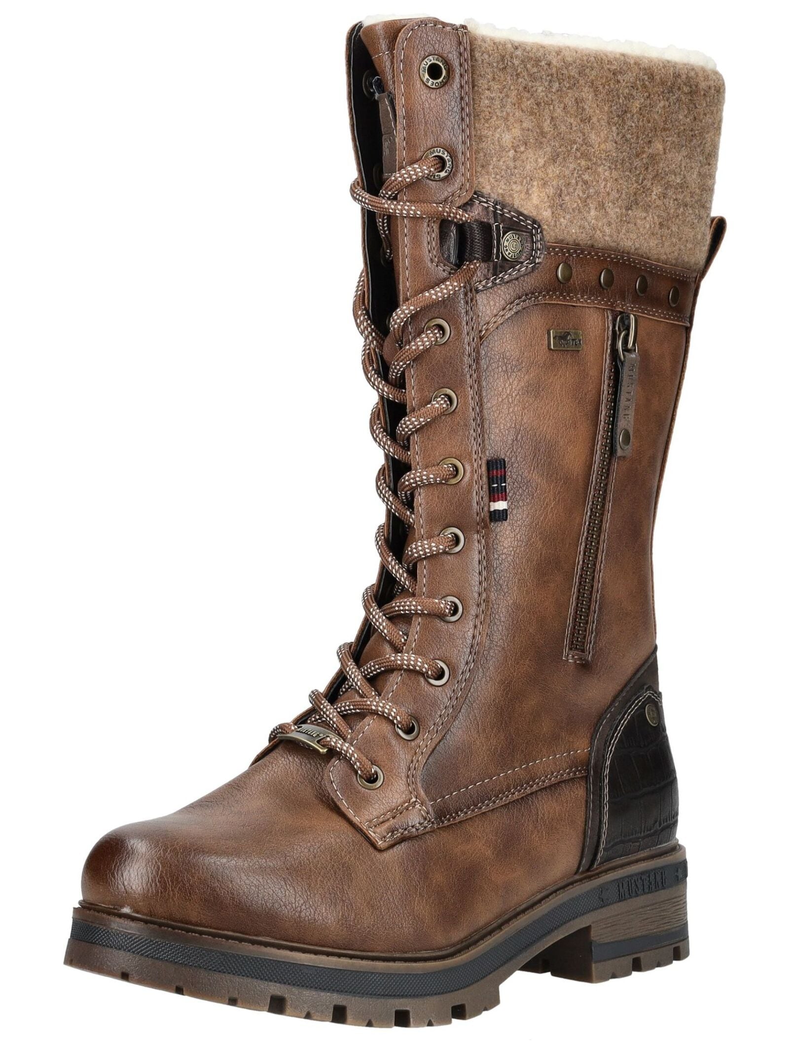 Schnürstiefel MUSTANG SHOES "Mustang Shoes Stiefel Lederimitat/Textil", Damen, Gr. 39, dunkelbraun, Lederimitat, Textil, Schuhe Schnürstiefel