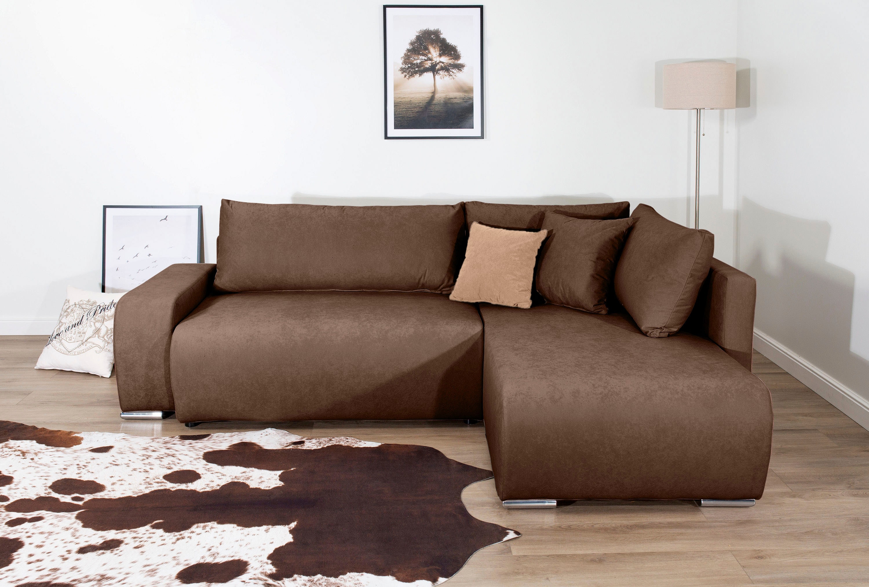 Ecksofa COLLECTION AB "Poppy, L-Form, Breite 227 cm mit Schlaffunktion", braun, B:227cm H:41cm T:169cm, 100%Polyester, Sofas, Ecksofa, inkl. Schlaffunktion und Bettkasten