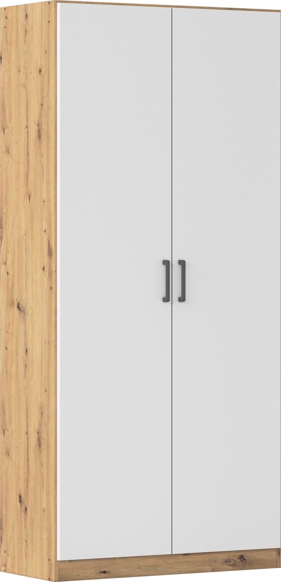 Mehrzweckschrank RAUCH "Garderobe Kleiderschrank Schrank Schuhschrank Putzschrank MINOSA", eiche artisan, alpinweiß, griffe graumetallic, B:91cm H:197cm T:41cm, Holzwerkstoff, Schränke, Mehrzweckschrank