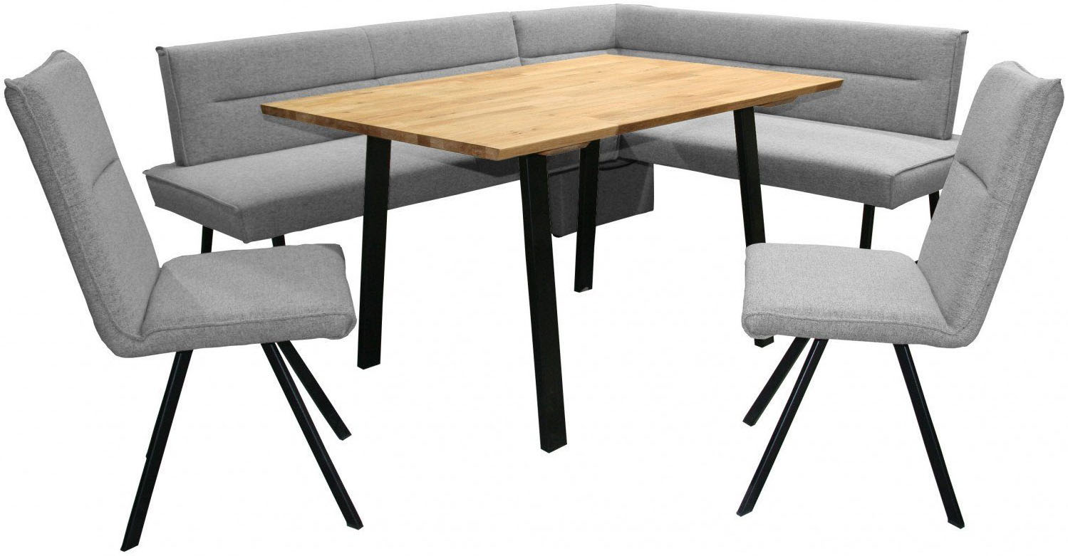 Eckbankgruppe OTTO HOME "Sava", grau (hellgrau, hellgrau neve 85, schwarz), B:211cm H:84cm T:170cm, 100% PES, Sitzmöbel-Sets, Eckbankgruppe, Eckbank mit Wellenfederung im Sitz, Tisch Massiv Eiche
