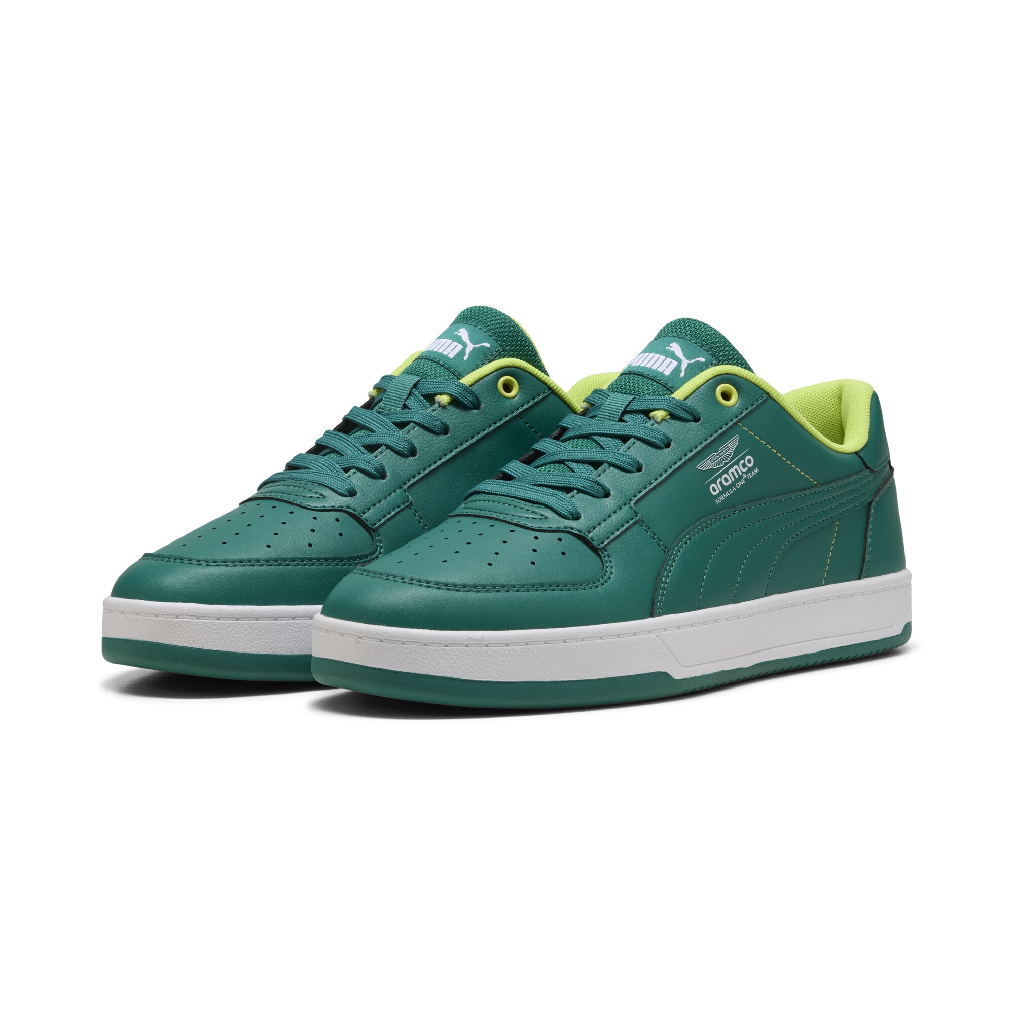 Sneaker PUMA "PUMA x ASTON MARTIN ARAMCO F1 TEAM Caven 2.0 Sneakers", Damen, Gr. 45, grün lux lime shimmer, Obermaterial: Textil, Synthetik; Futter: Textil; Laufsohle: Gummi, Schuhe Sneaker