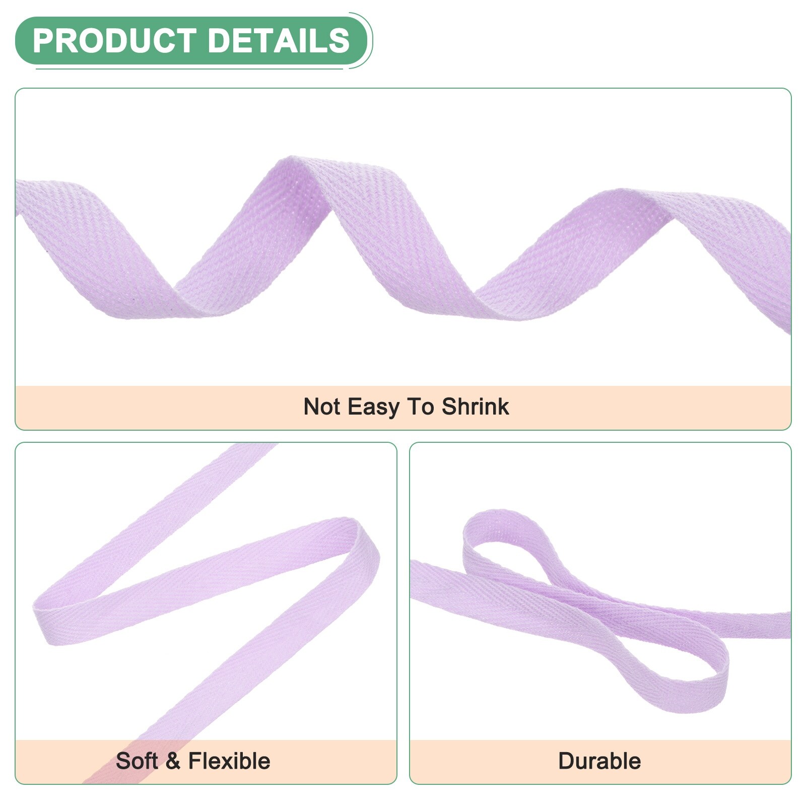 Cotton Twill Tape, for Sewing/Gift Wrapping/DIY - 3/8inch 49 Yards