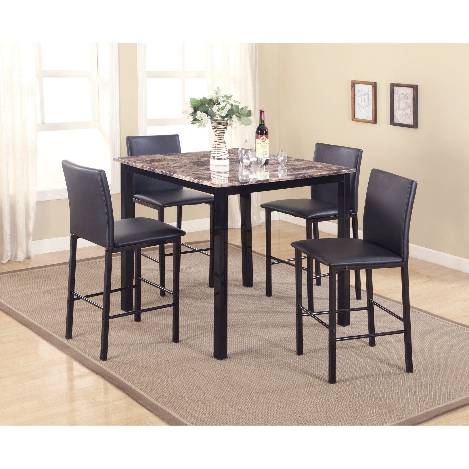Rectangular Dining Table Set Faux Marble Dining Table Set Kitchen Dining Room Table Set with Faux Leather Chairs for Dining Room