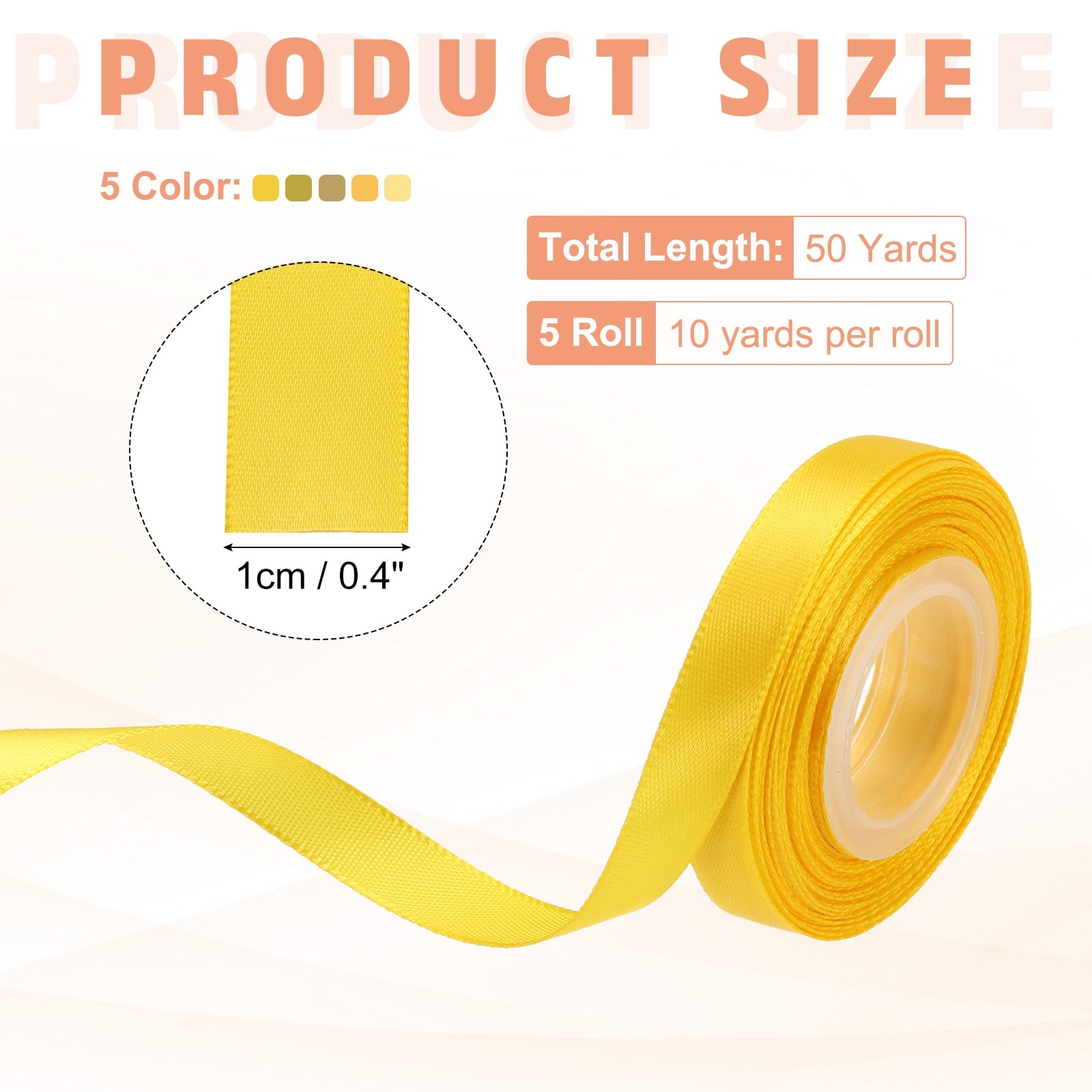 Solid Satin Ribbon, Polyester Fabric Ribbon Roll Single Faced for Gift Wrapping Crafts Bows DIY Decoration - 3/8 Inch x 50 Yards