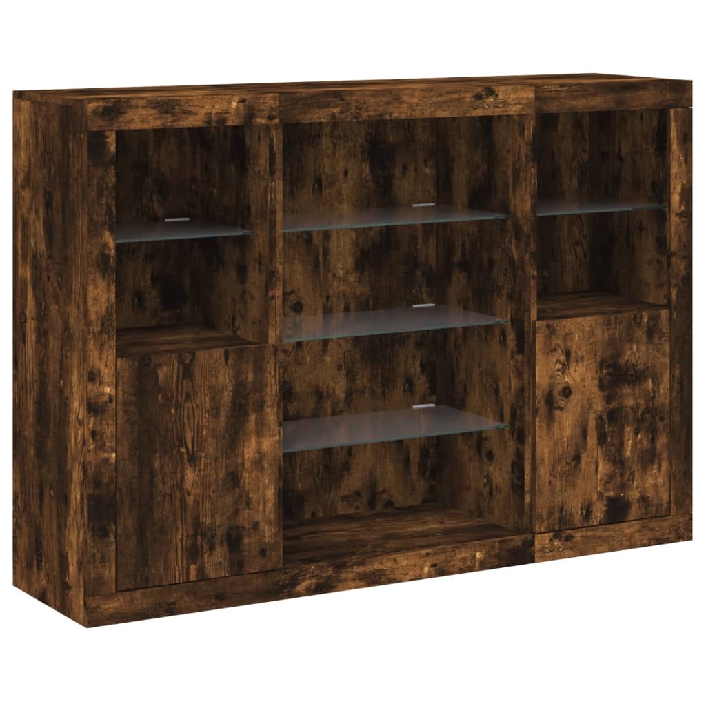 vidaXL Sideboards mit LED-Leuchten 3 Stk. Räuchereiche Holzwerkstoff Image
