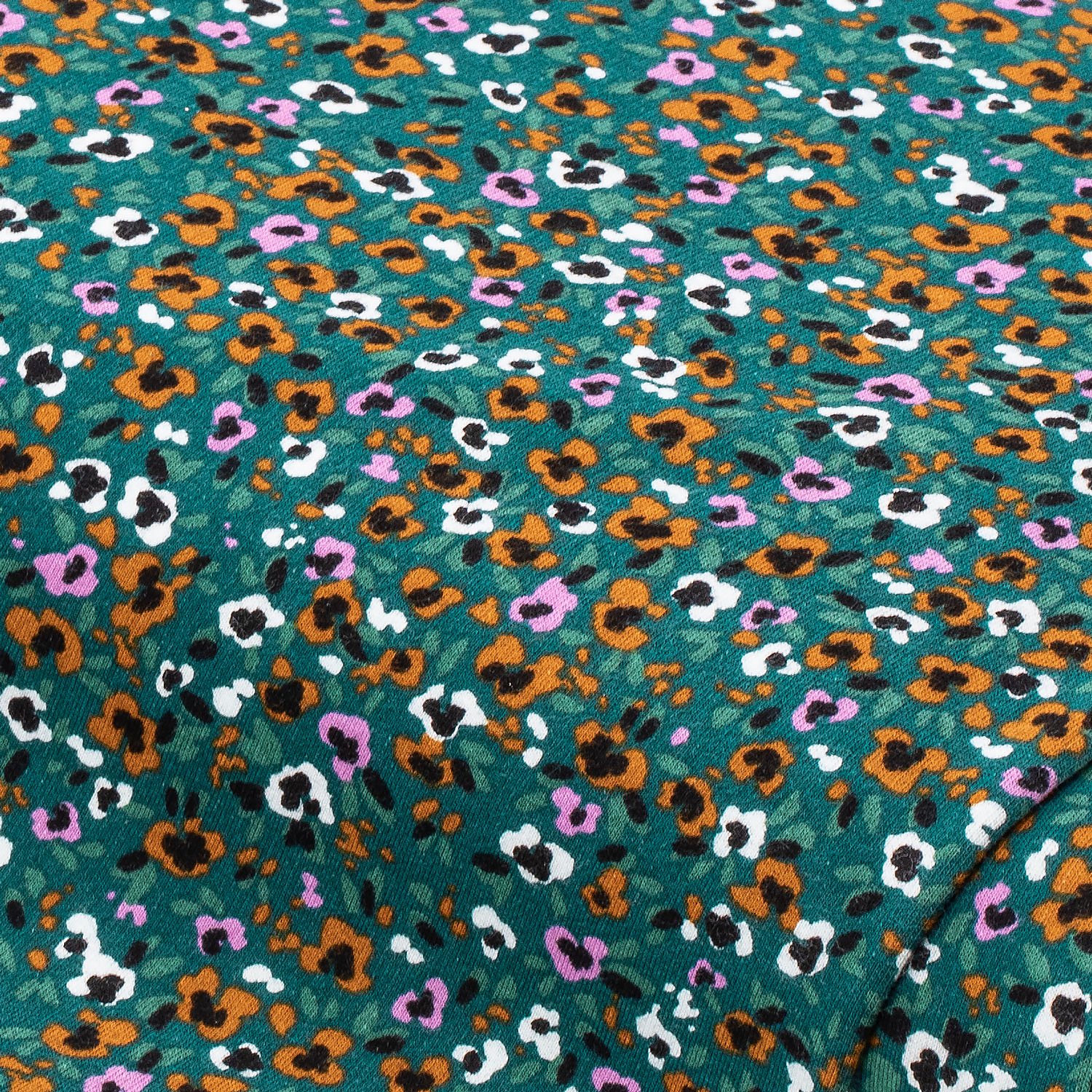 Sweatstoff Kleine Blumen mit weich gerauter Innenseite, petrol-color Image