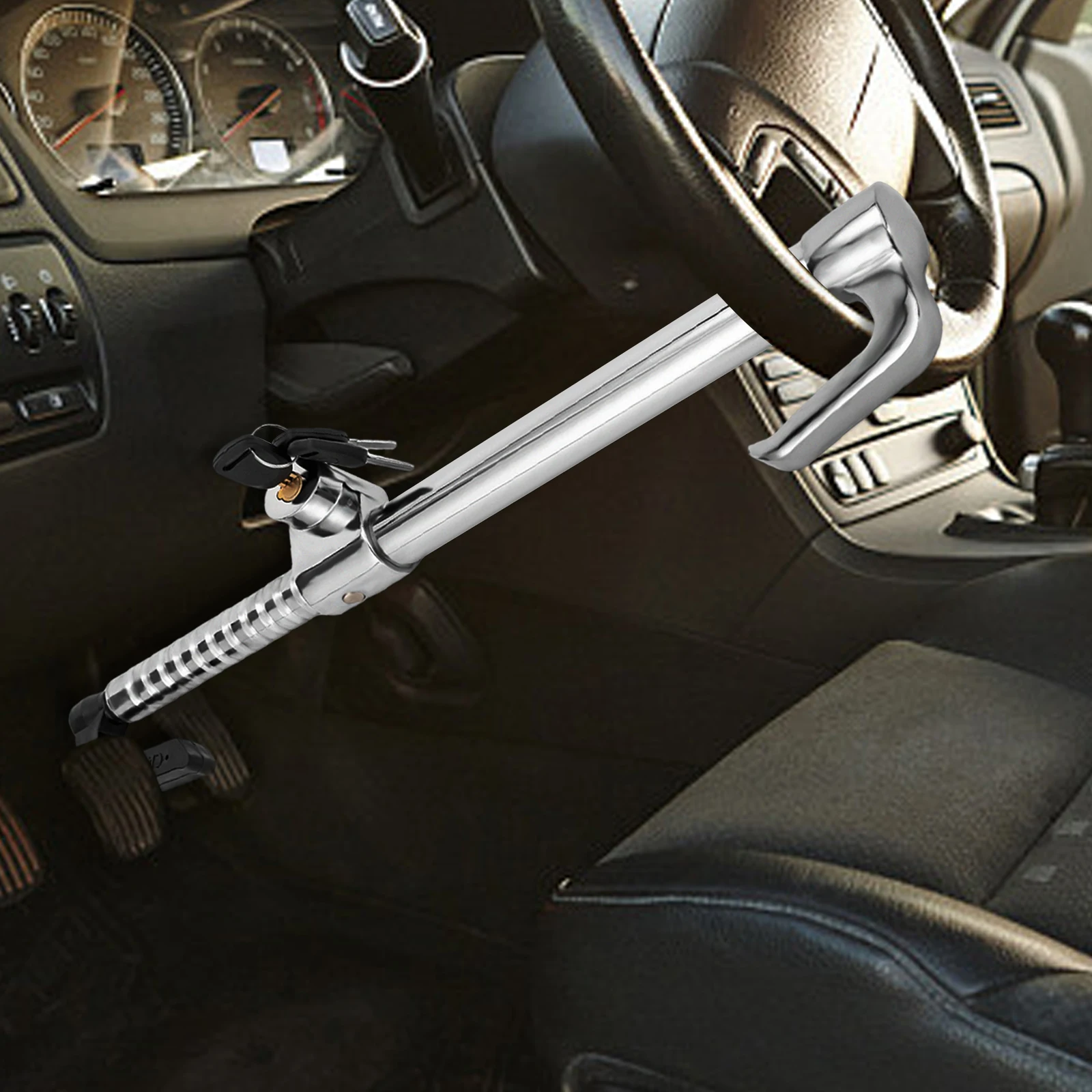 Verrou de volant de voiture universel, verrouillage de volant, verrouillage de volant de voiture antivol avec 3 clés, argent, véhicules familiaux,