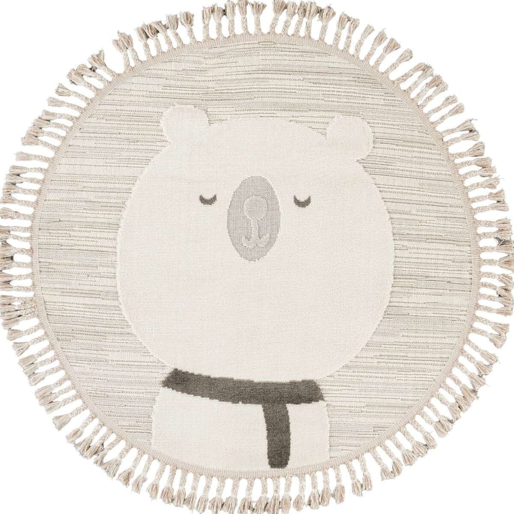 Tapis rond enfant doux texturé ours blanc 130x130