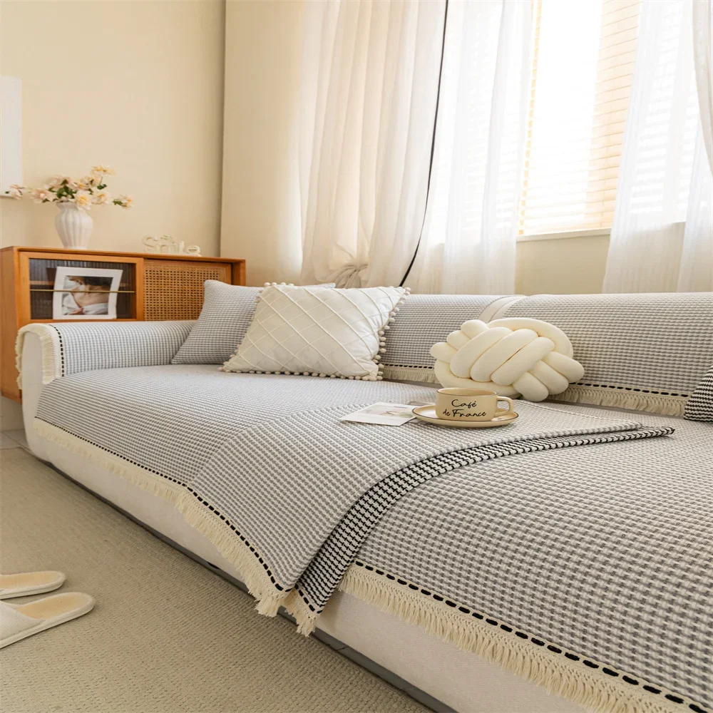 Sofakissen Four Seasons Universal Solid Color Anti-Rutsch-Kissen Bodenmatte Stoffbezug Leder Sofabezug Image