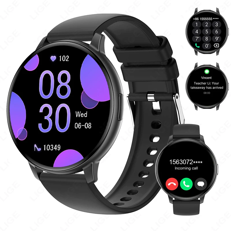 LIGE Smart Uhr Männer Bluetooth Anruf Sport Fitness Uhren Herzfrequenz Gesundheit Monitor Armband Benutzerdefinierte Uhr Zifferblatt Smartwatch Damen Image