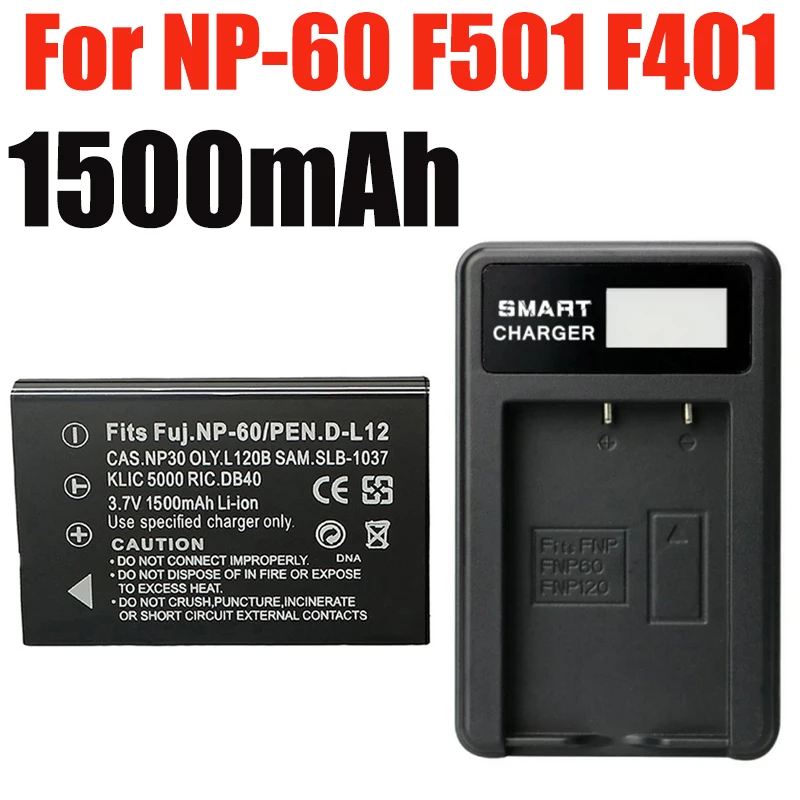 NP-60 NP60 Kamera-Akku + LED-USB-Ladegerät für Fujifilm Finepix 50i 601 F401 F401 Zoom F410 F410 Zoom 1500 mAh Image
