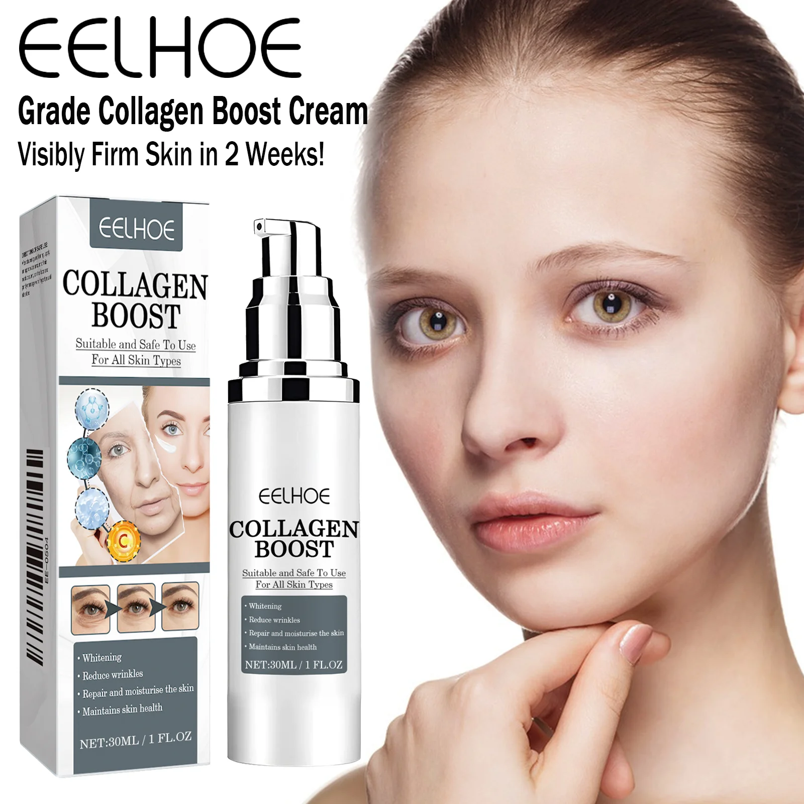 Kollagen-Gesichtscreme, Anti-Aging-Faltenreduzierungs-Feuchtigkeitscreme für Frauen, straffende und straffende Creme zur Aufhellung der Haut, 30 ml Image