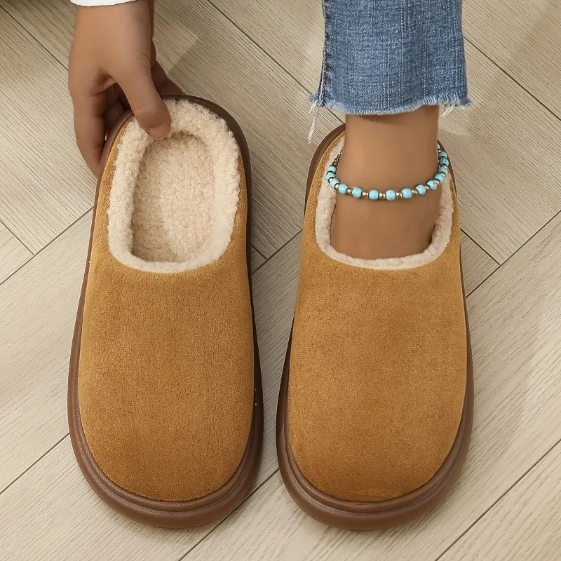 Unisex-Hausschuhe für drinnen und draußen, Winter, TPR, rutschfeste Sohle, Slip-On, weich, warm, schwarz, bequem, für Zuhause, Freizeitschuhe, leicht zu reinigendes Design Image