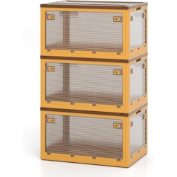 COSTWAY Pack mit 3 faltbaren Aufbewahrungsboxen, 98 L x 3 stapelbare Boxen, Aufbewahrungsbehälter, Kunststoffbox mit Deckel, Rädern & 5 Türen (Gelb) Image