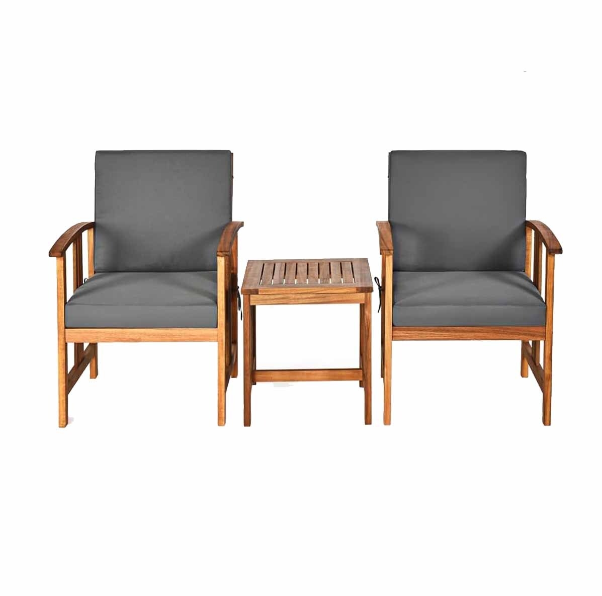 COSTWAY 3-teiliges Balkonmöbel-Set, Beistelltisch mit 2 Stühlen, Balkon-Set aus Akazienholz Image