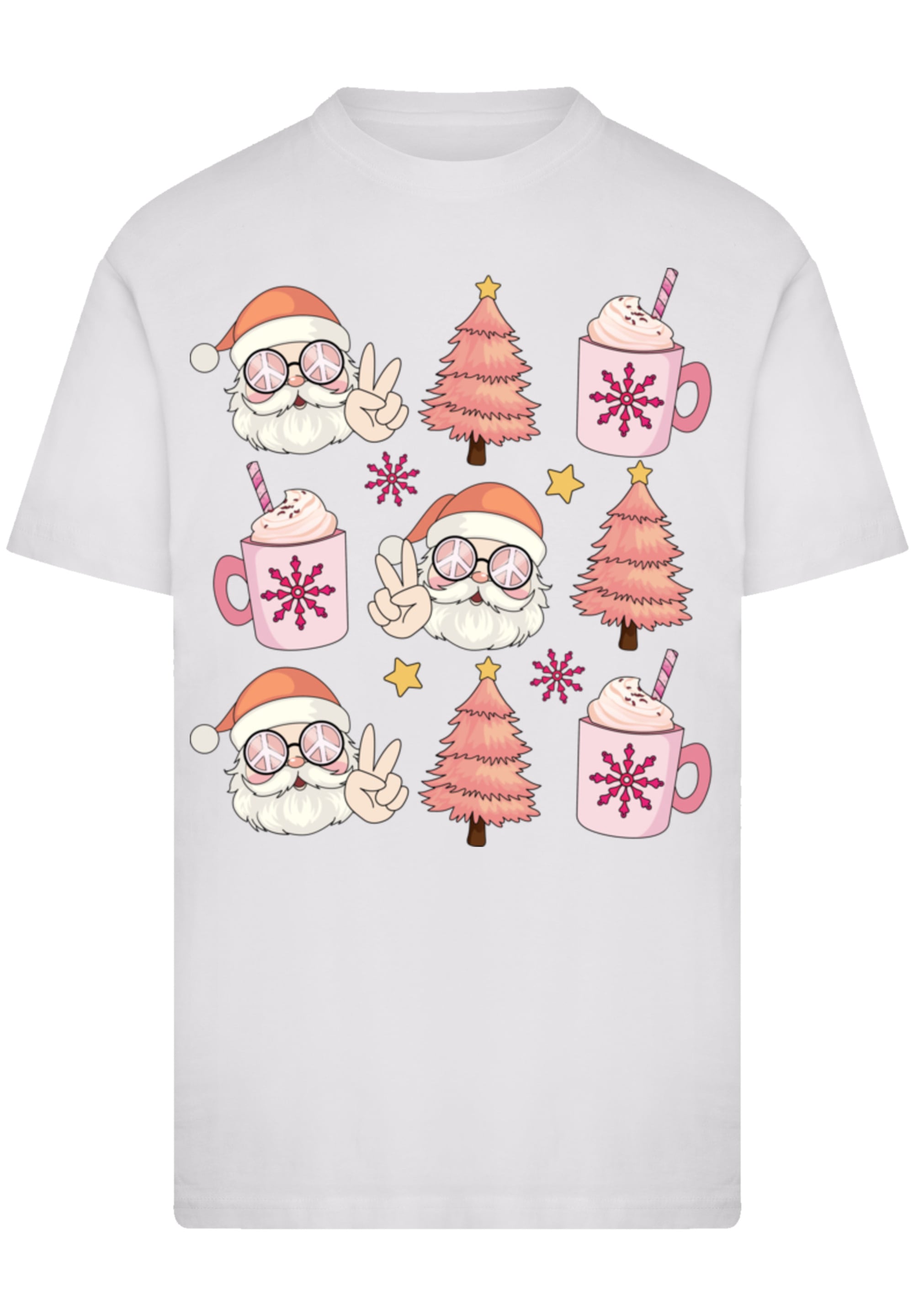 T-Shirt F4NT4STIC "Hippie Santa Weihnachten Tree Cocoa", Herren, Gr. 5XL, weiß, Obermaterial: 100% Baumwolle, regular fit, Rundhals, ohne Bündchen, Shirts T-Shirt, Premium Qualität