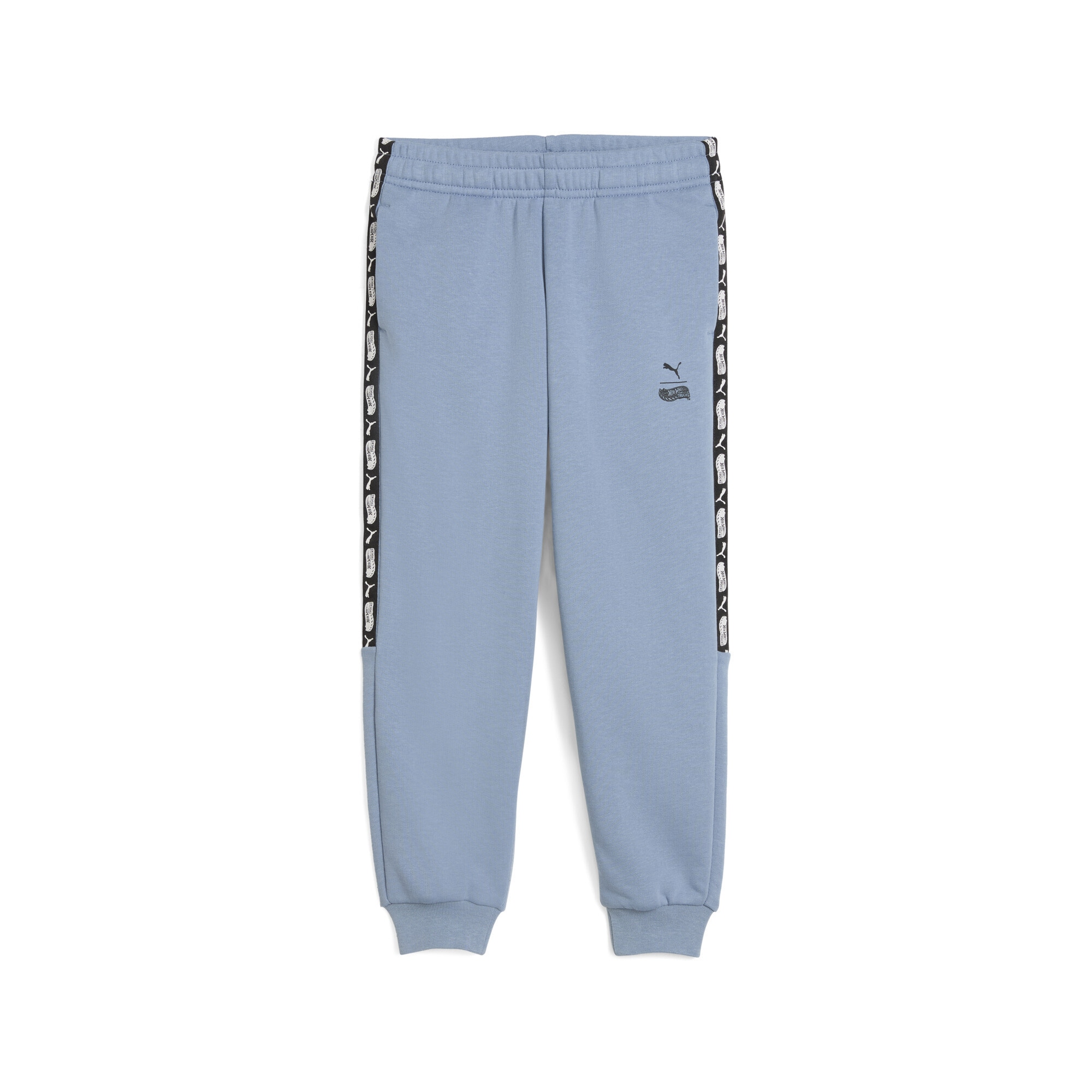 Sporthose PUMA "PUMA x HOT WHEELS™ MONSTER TRUCKS Jogginghose Jungen", Kinder, Gr. 110, Normalgrößen, blau (cool blau), Obermaterial: 68% Baumwolle, 32% Polyester; Rippe: 97% Baumwolle, 3% Elasthan; Tasche – Oben: 100% Baumwolle, bedruckt, regular...
