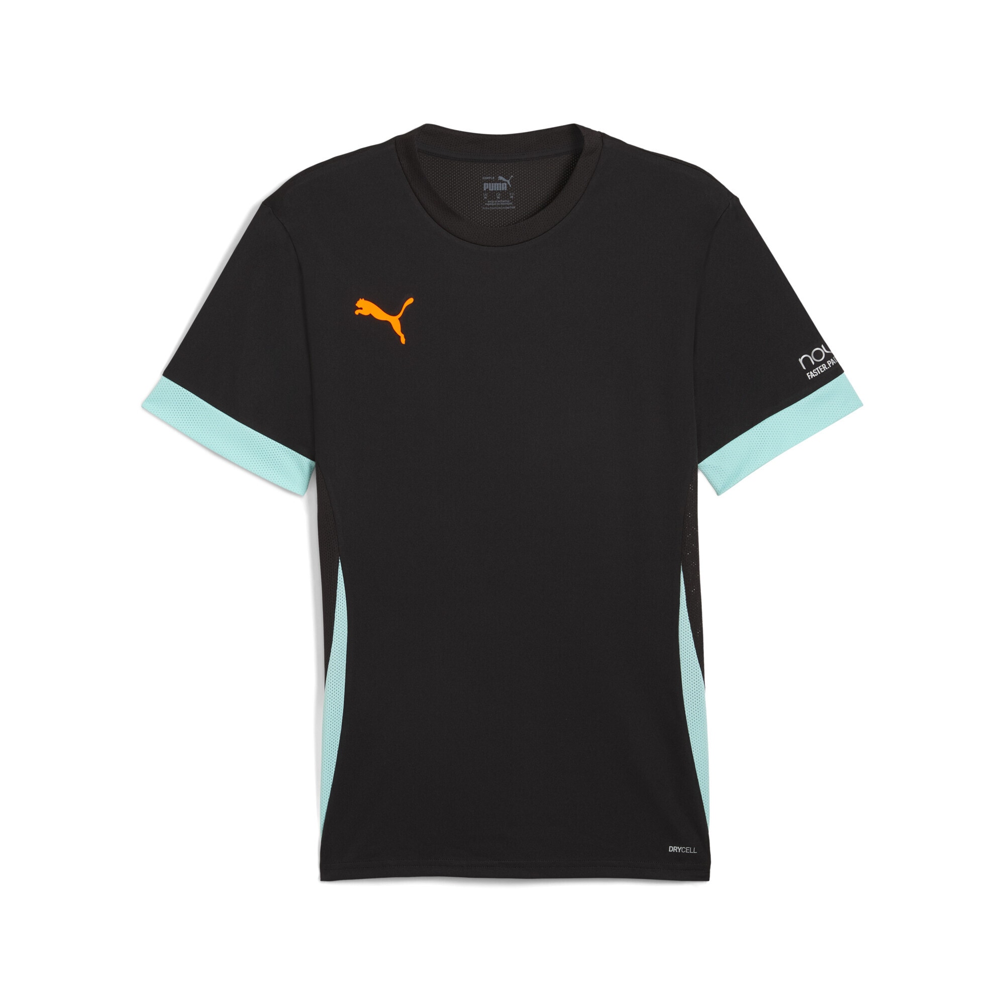 Trainingsshirt PUMA "INDIVIDUAL Padeltrikot Herren", Herren, Gr. XS, schwarz heat fire safe lake orange blau, Obermaterial: 100% Polyester; Einsatz: 100% Polyester, clean, regular fit, Rundhals, Shirts