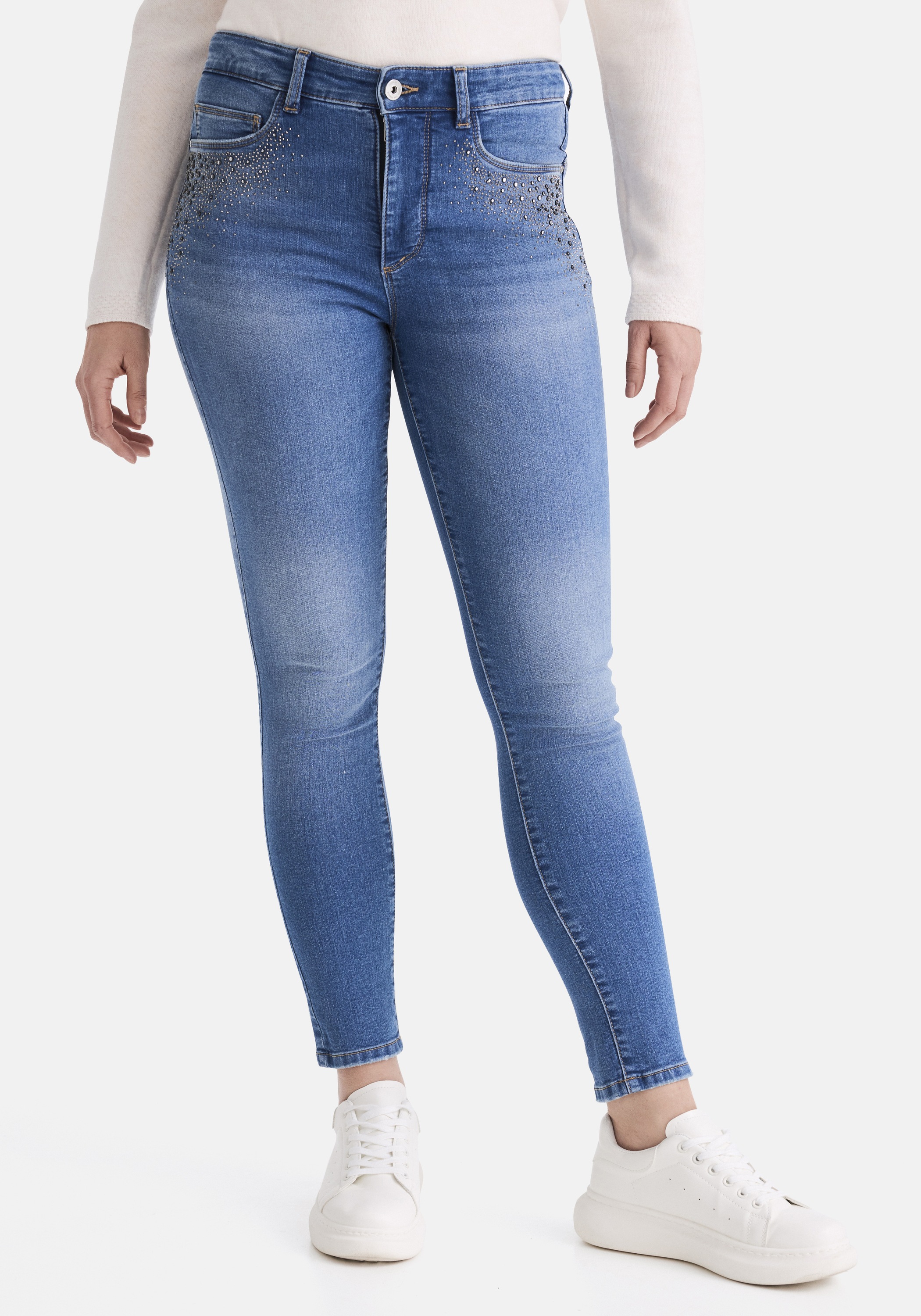 5-Pocket-Jeans STOOKER WOMEN "Rio Colour Skinny Fit", Damen, Gr. 40, Länge 28, blau (blau denim used), Denim/Jeans, 82% Baumwolle, 17% Polyester, 1% Elasthan, skinny fit lang, Jeans 5-Pocket-Jeans, Skinny Fit Casual Clean Wash Denim Jeans Magic...