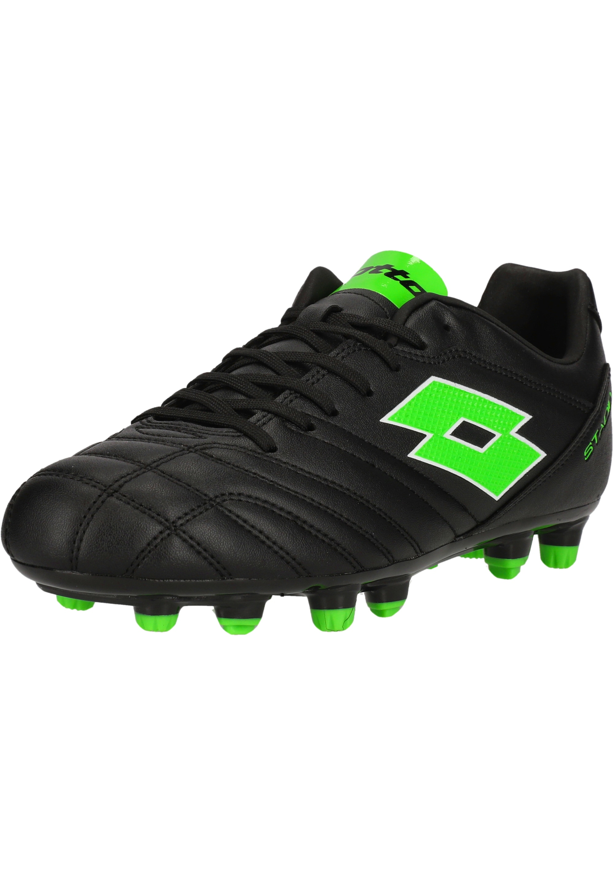Fußballschuh LOTTO "Stadio 705", Herren, Gr. 45,5, schwarz (schwarz, grün), Polyurethane, Schuhe Fußballschuh, für festen Untergrund und Naturrasen