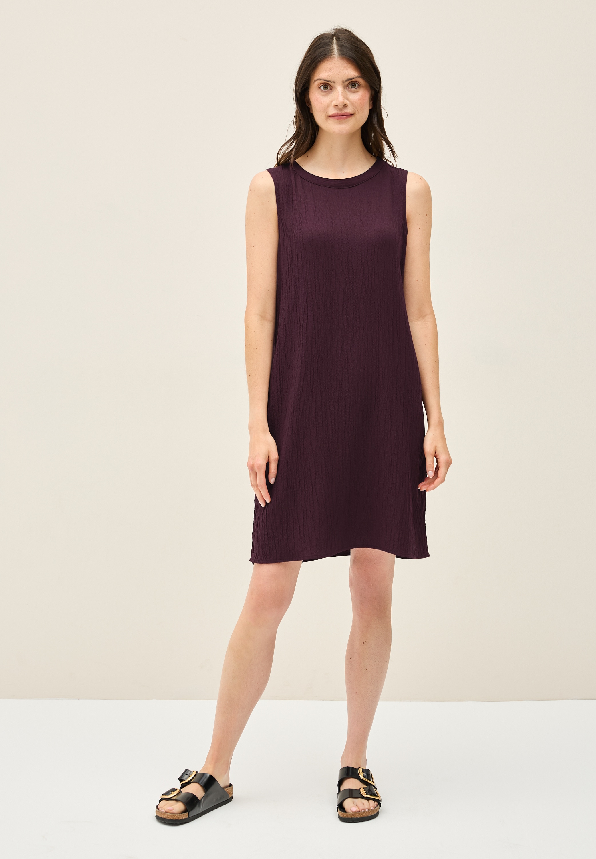 Sommerkleid CECIL, Damen, Gr. L42, US-Größen, rot (mulberry rot), Stoff, 56% Viskose, 43% Polyester, 1% Elasthan, unifarben, normal knieumspielend, Rundhals, abgesteppt, Kleider Sommerkleid, knielang