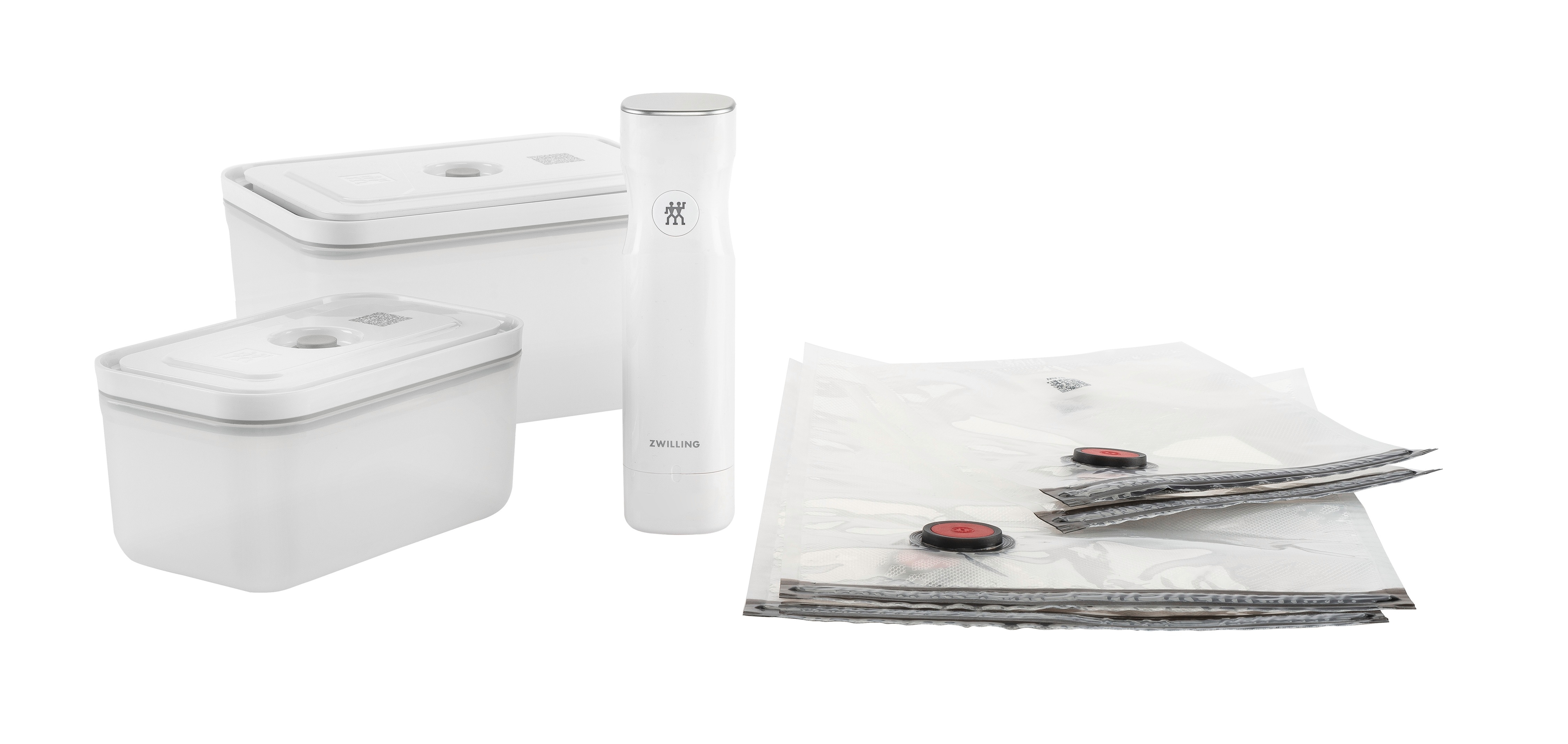 Vakuumbehälter ZWILLING "Fresh & Save", weiß, grau line, B:15,3cm H:29,5cm, Lebensmittelaufbewahrungsbehälter, Vakuum Starter-Set, Kunststoff, Spülmaschinengeeignet, Grey Line