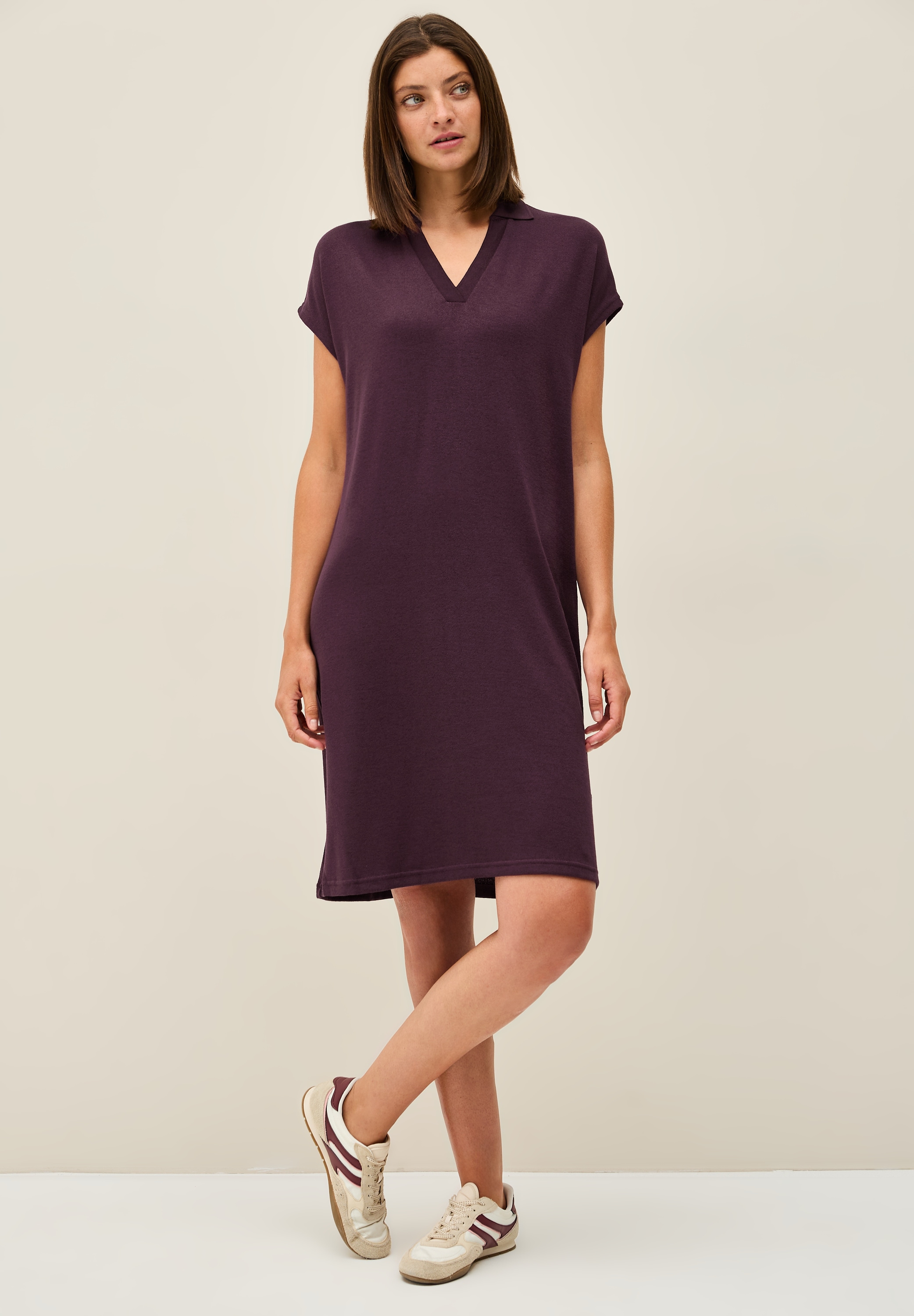 Sommerkleid CECIL, Damen, Gr. XS (36), US-Größen, rot (mulberry rot), Stoff, 78% Viskose, 17% Polyester, 5% Elasthan, gemustert, normal knielang, V-Ausschnitt, abgesteppt, Kleider Sommerkleid, knielang