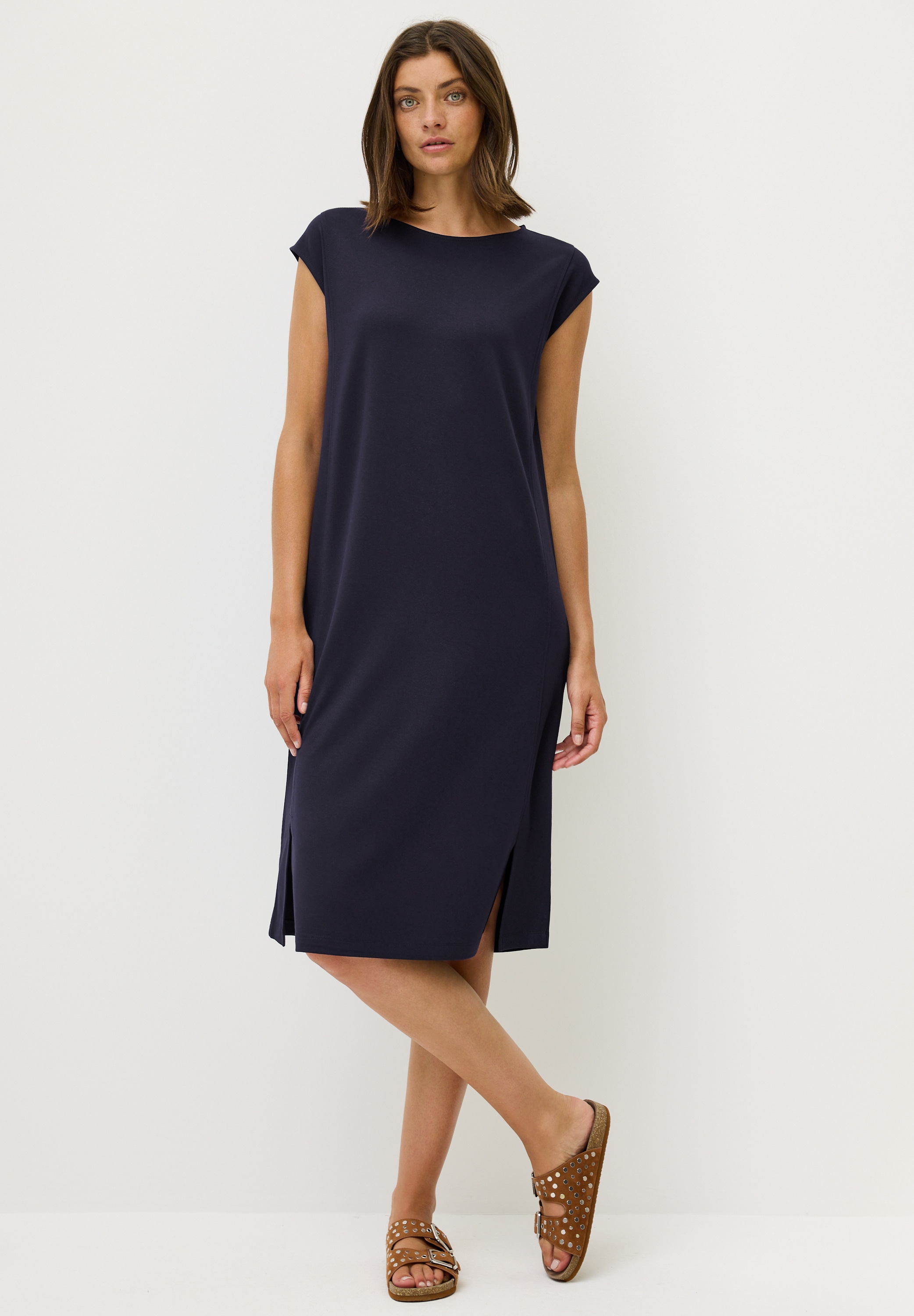 Jerseykleid CECIL, Damen, Gr. L (42), US-Größen, blau (urban dunkelblau), Stoff, 70% Viskose, 27% Nylon, 3% Elasthan, unifarben, normal normal, Rundhals, abgesteppt, Kleider Jerseykleid, in Unifarbe