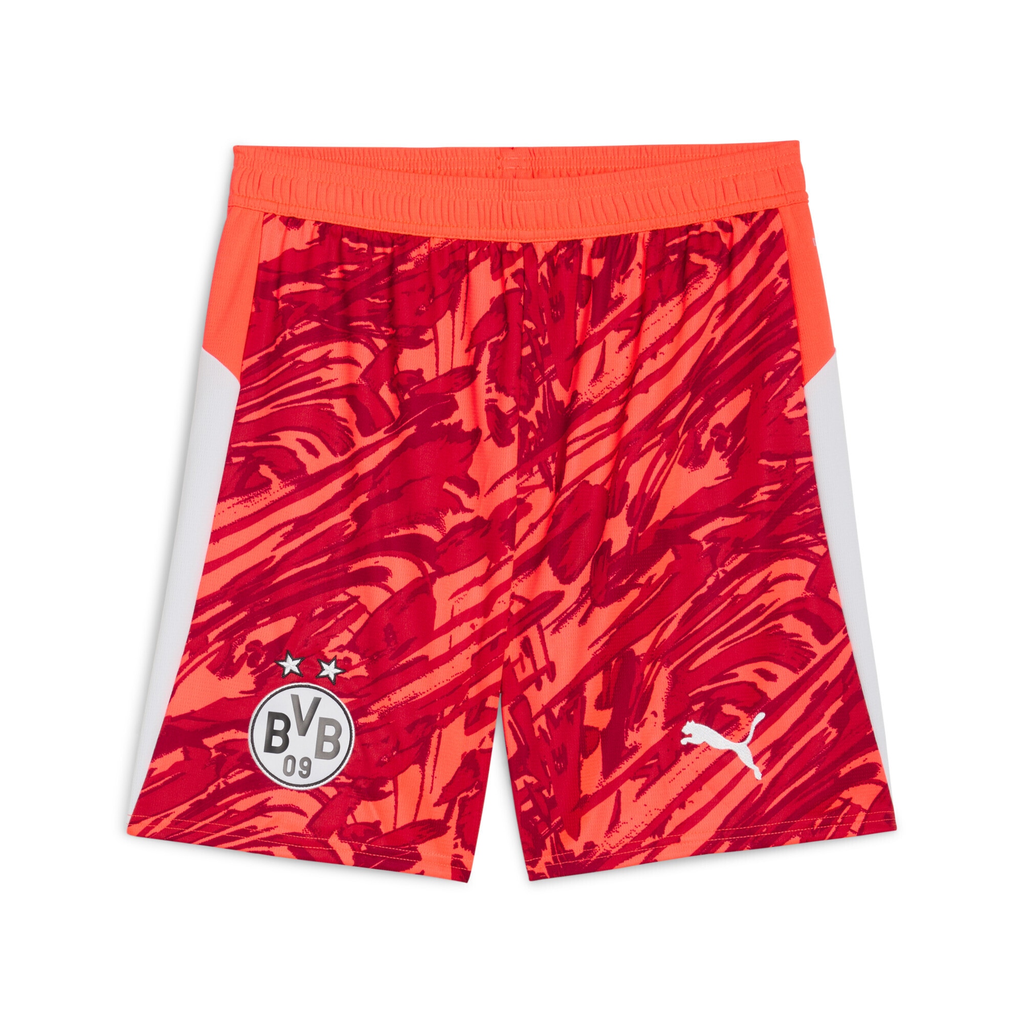 Sporthose PUMA "Borussia Dortmund 25/26 Torwartshorts Herren", Damen, Gr. M, Normalgrößen, glowing rot silber mist gray, Obermaterial: 100% Polyester, bedruckt, regular fit, Hosen Sporthose