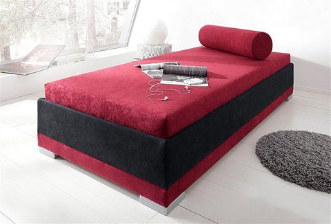 Polsterliege MAINTAL, bunt (schwarz, bordeauxrot), Liegefläche B/L: 100cm x 200cm, kein Härtegrad, Federkern-Festpolster, Komplettbetten