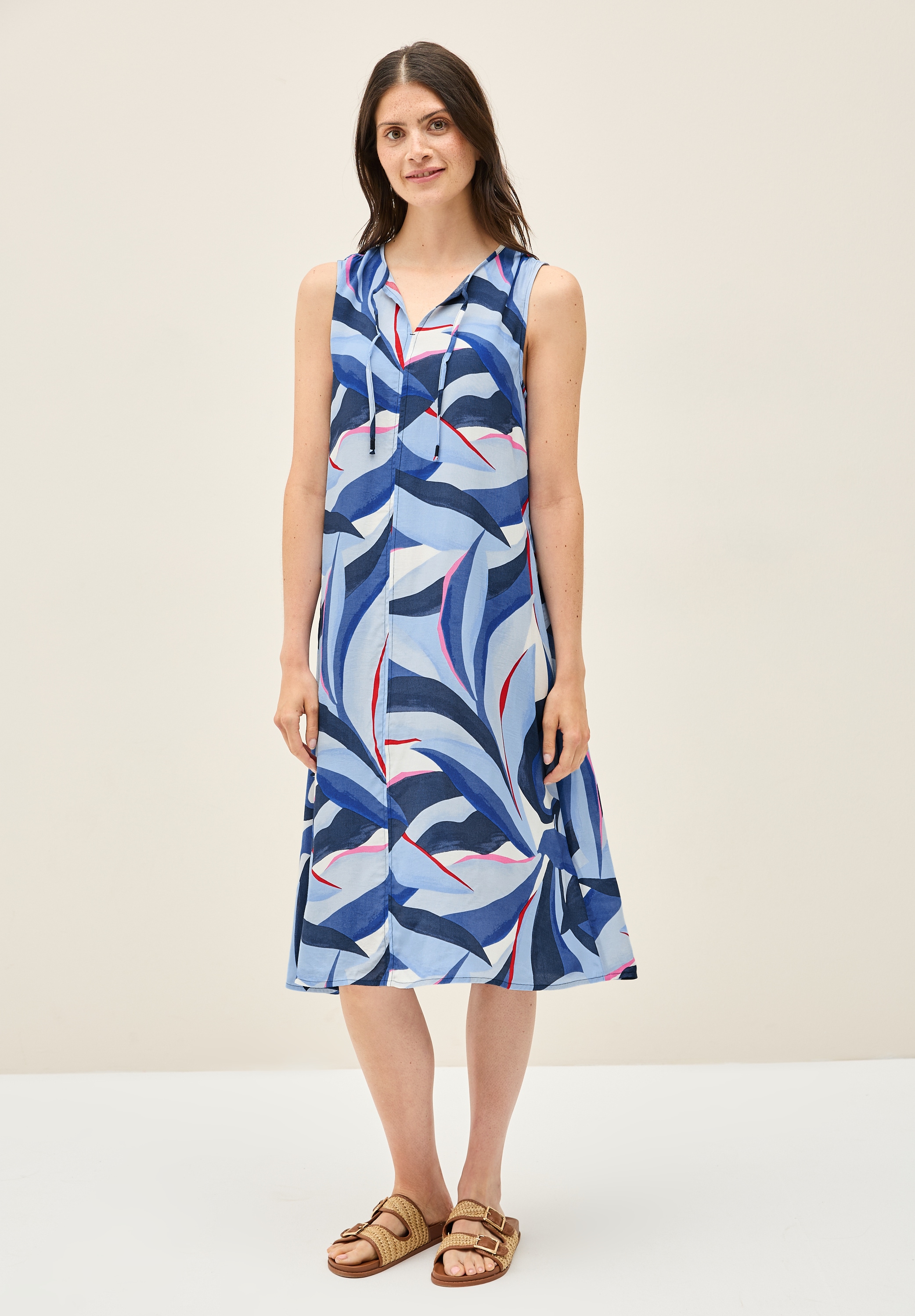 Midikleid CECIL, Damen, Gr. XL (44), US-Größen, blau (urban navy blau), Stoff, 100% Viskose, bedruckt, comfort fit wadenlang, Rundhals, abgesteppt, Kleider Midikleid, aus Viskose