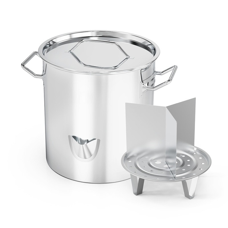 Stainless Steel Steamer Pot With Water Fill Spout, Divider And Rack