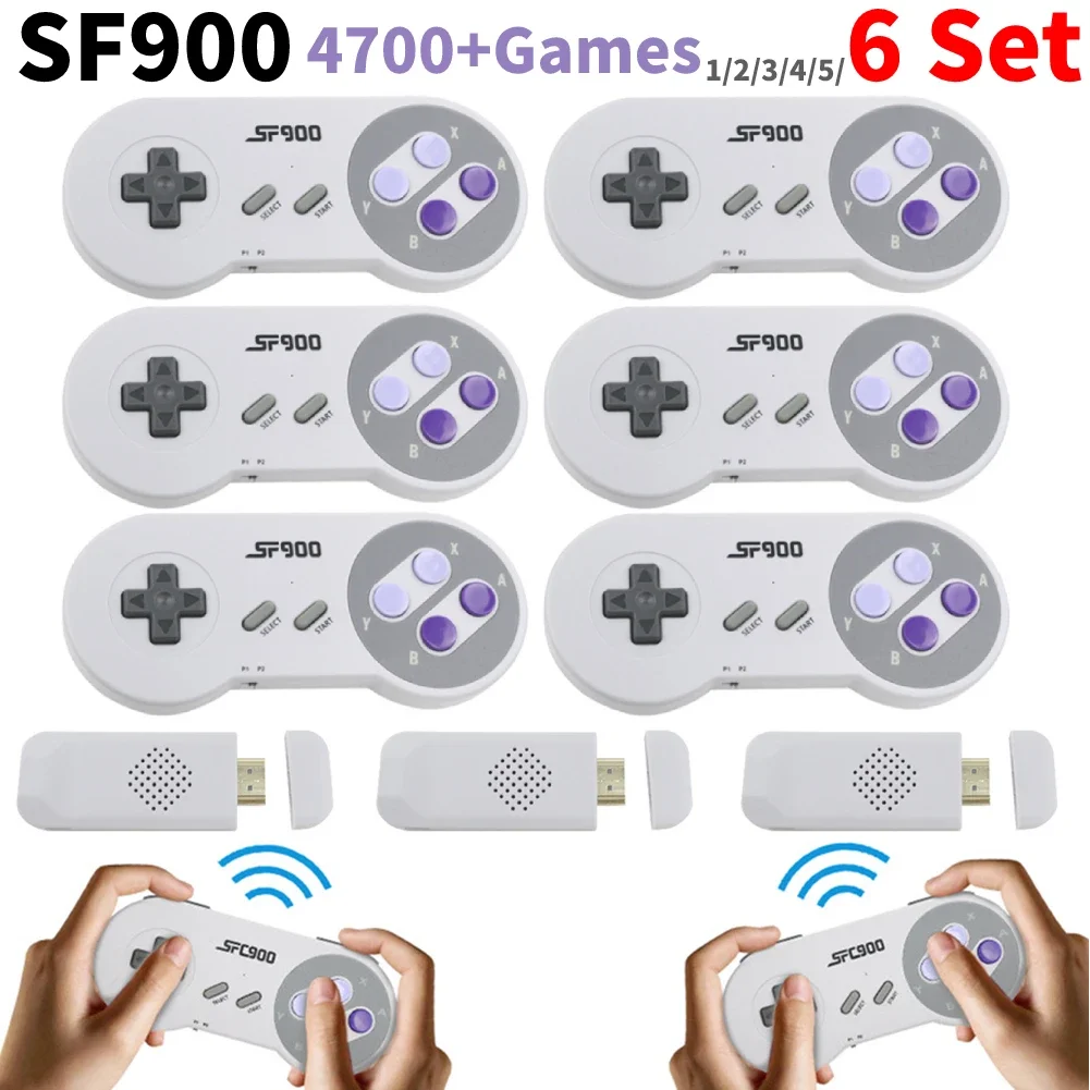 1-6Set SF900 Console de jeu rétro avec 2 contrôleurs de jeu manette 2.4G récepteur sans fil jeu vidéo pour Super Nintendo SNES NES
