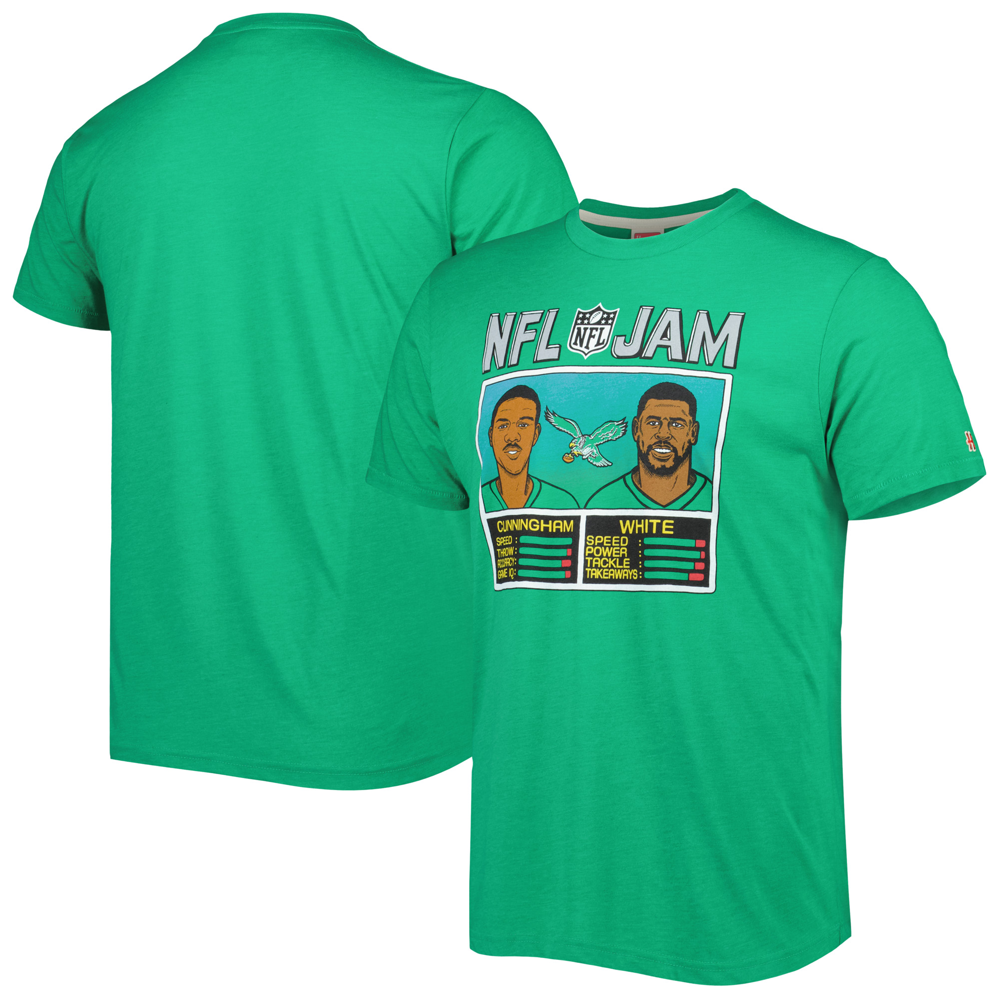 Unisex Hommage Randall Cunningham & Reggie White Heather Kelly Green Philadelphia Eagles NFL Jam Retired Tri-Blend T-Shirt Image
