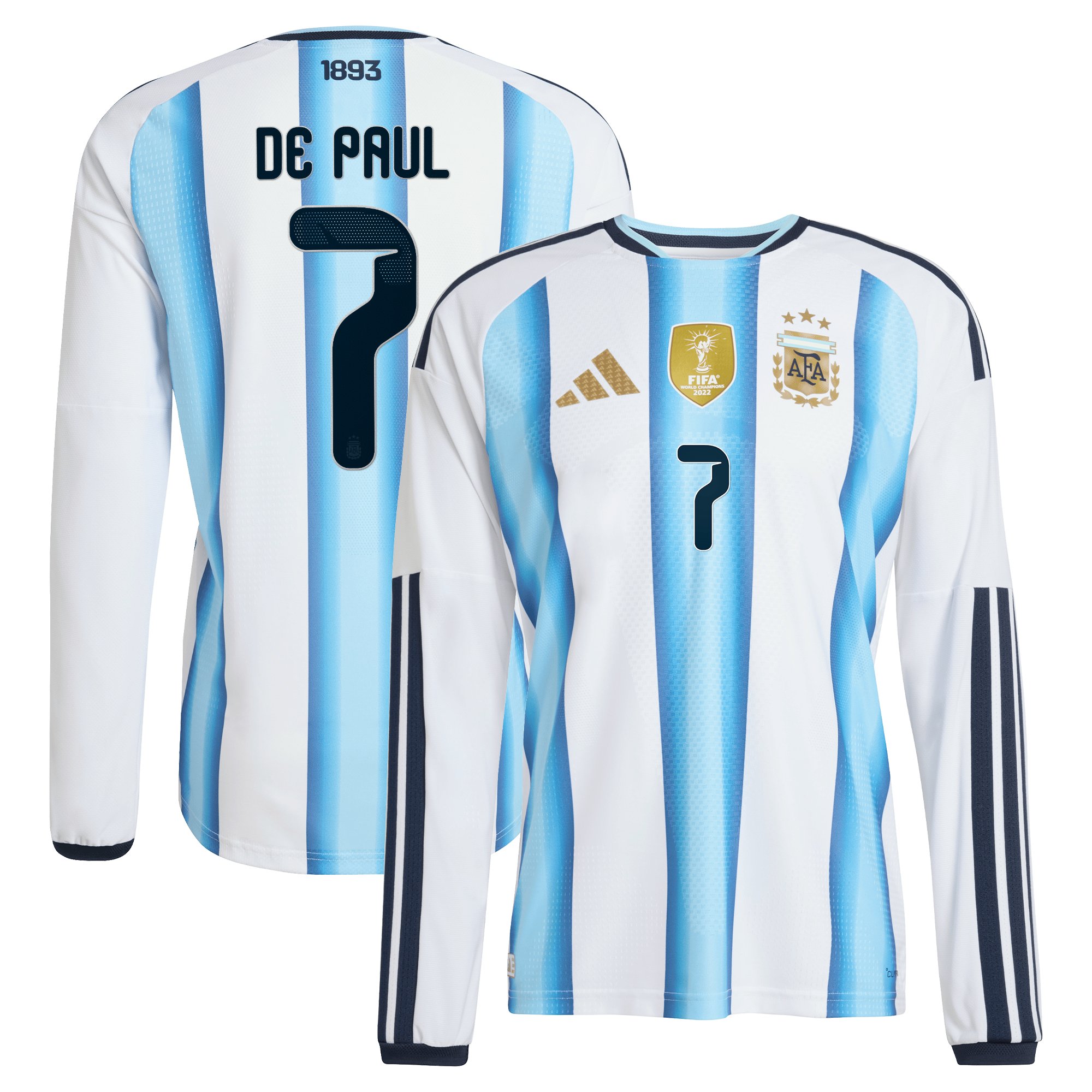 Maillot Domicile Authentic Argentine adidas 26 - Manches longues avec flocage De Paul 7