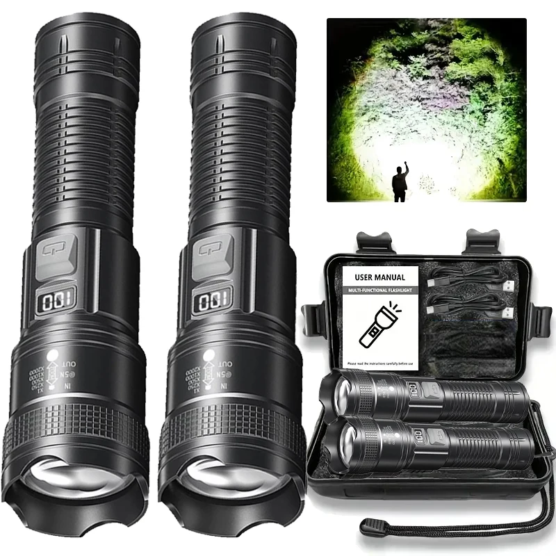 Ultrahelle LED-Taschenlampe Typ C, wiederaufladbar, 3 Modi, großer Reichweite, Zoom, taktische Taschenlampe, Outdoor, Notfall, Camping, Angeln, Laterne Image