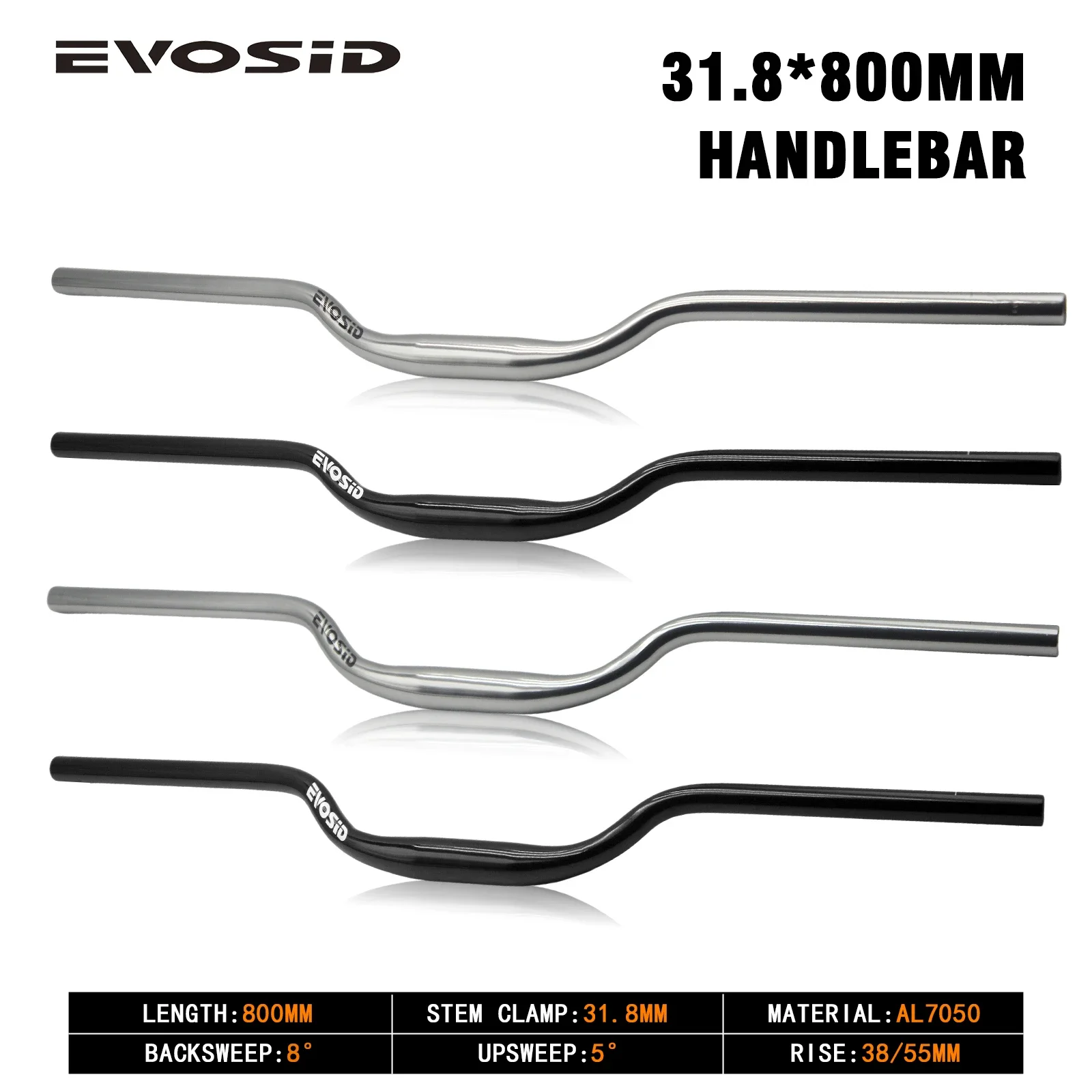 EVOSID MTB Fahrrad Schwalbenförmigen Lenker 31,8 MM Aluminium Legierung 7075 Mountainbike Lenker 55 MM Fahrrad Riser Bar AM/DH/XC Image