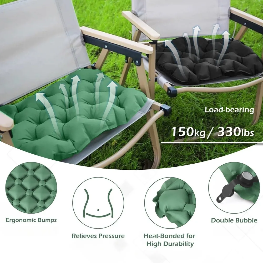 Aufblasbares Sitzkissen, tragbare, leichte Reise-Luftsitzunterlage, feuchtigkeits- und wasserabweisende Campingstuhlmatte für den Außenbereich Image