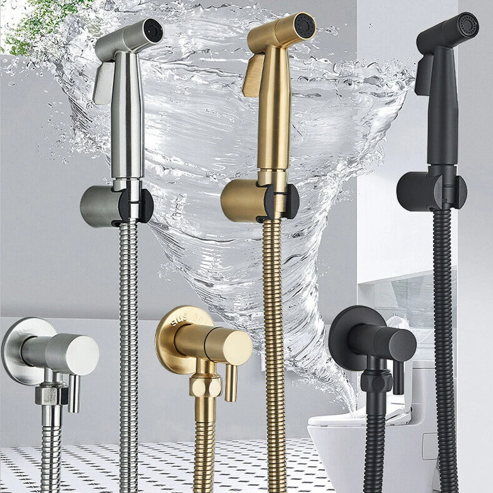 Schwarz Bidet Sprayer Wasserhahn Einzigen Kalten Wasser Edelstahl Bad Wc Wasserhahn Shattaf Ventil Jet Set Wand Montiert