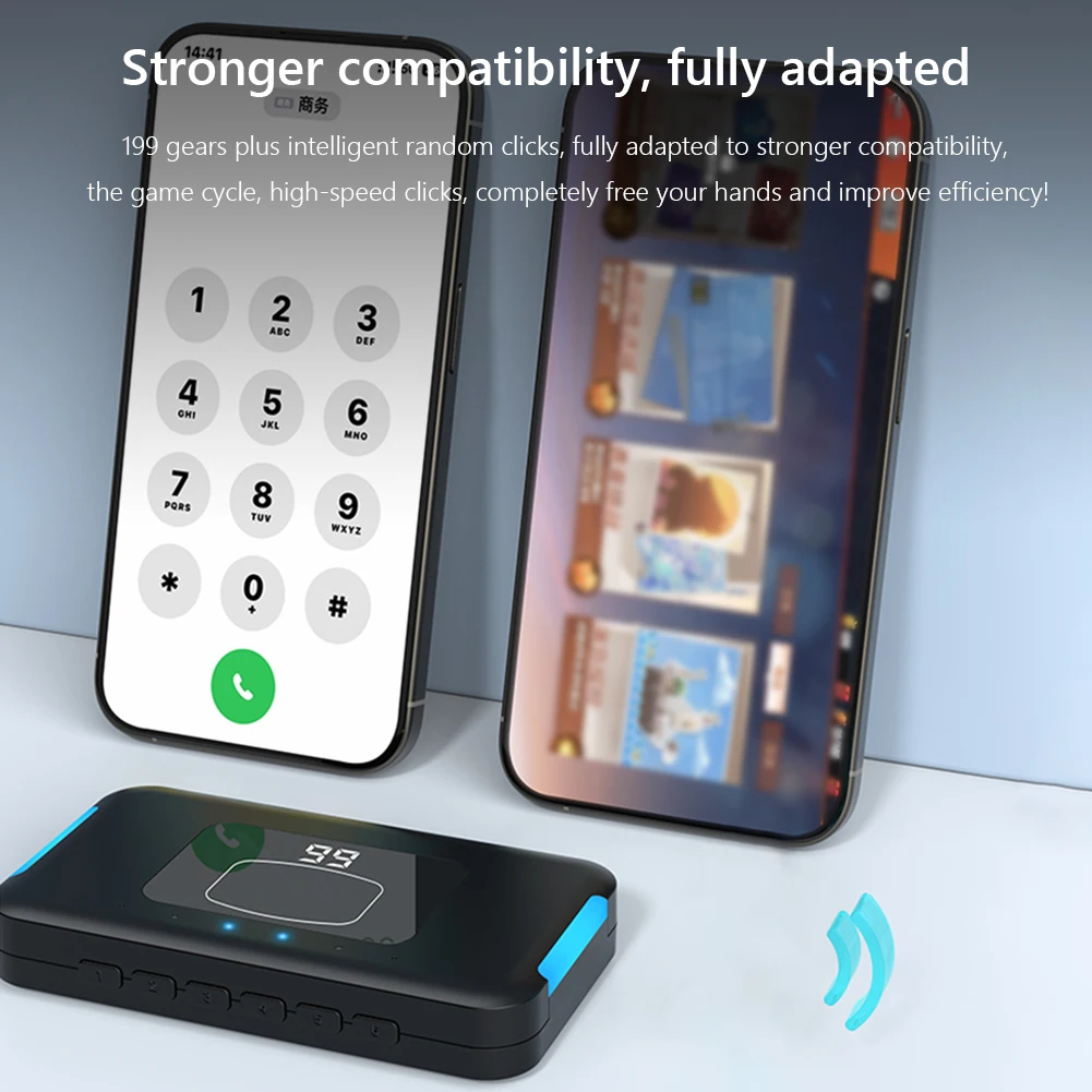 Automatisches Klickgerät, Bluetooth-kompatibel, 199-Gang-Einstellung, Clicking-Simulator, Stummschaltung für alle Smartphones für Live-Stream-Spiel Image