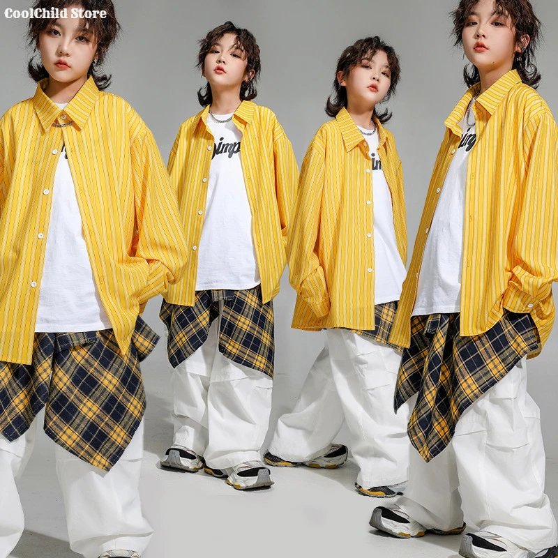 Jungen Hip Hop Lose Gestreiftes Hemd Cargo Hosen Mädchen Street Dance Bluse Kinder K-pop Kostüme Kleidung Sets Kinder Jazz streetwear