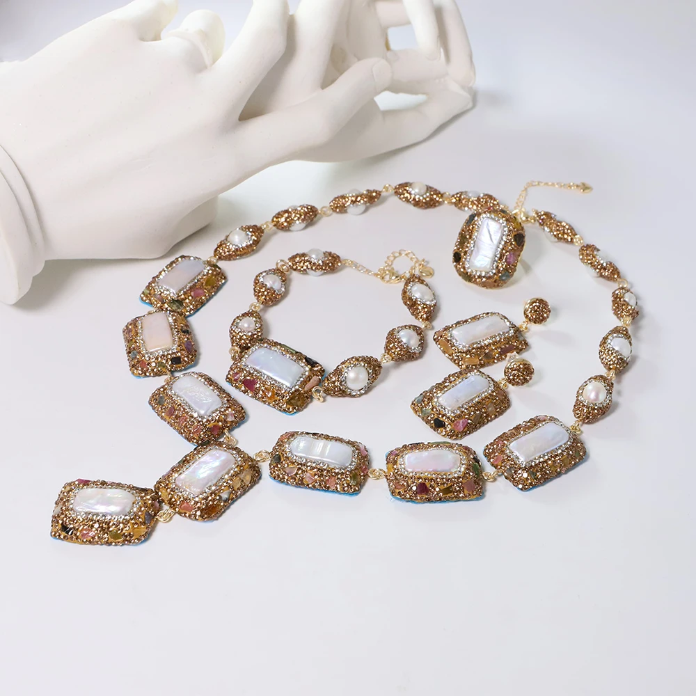 Natürliche barocke Perle Turmalin und Zirkon Halskette American Vintage Stil Luxus Halskette Hochzeit Damen Schmuck GN0607 Image