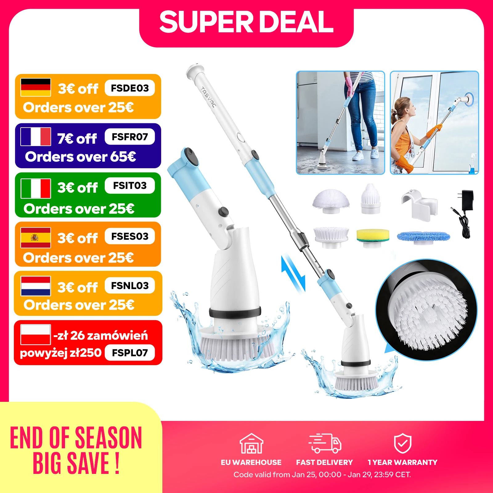 5-1 kabellose elektrische Reinigungsbürste – ausziehbar, wiederaufladbar, wasserdicht – für Fenster, Wände und Ttilien Image