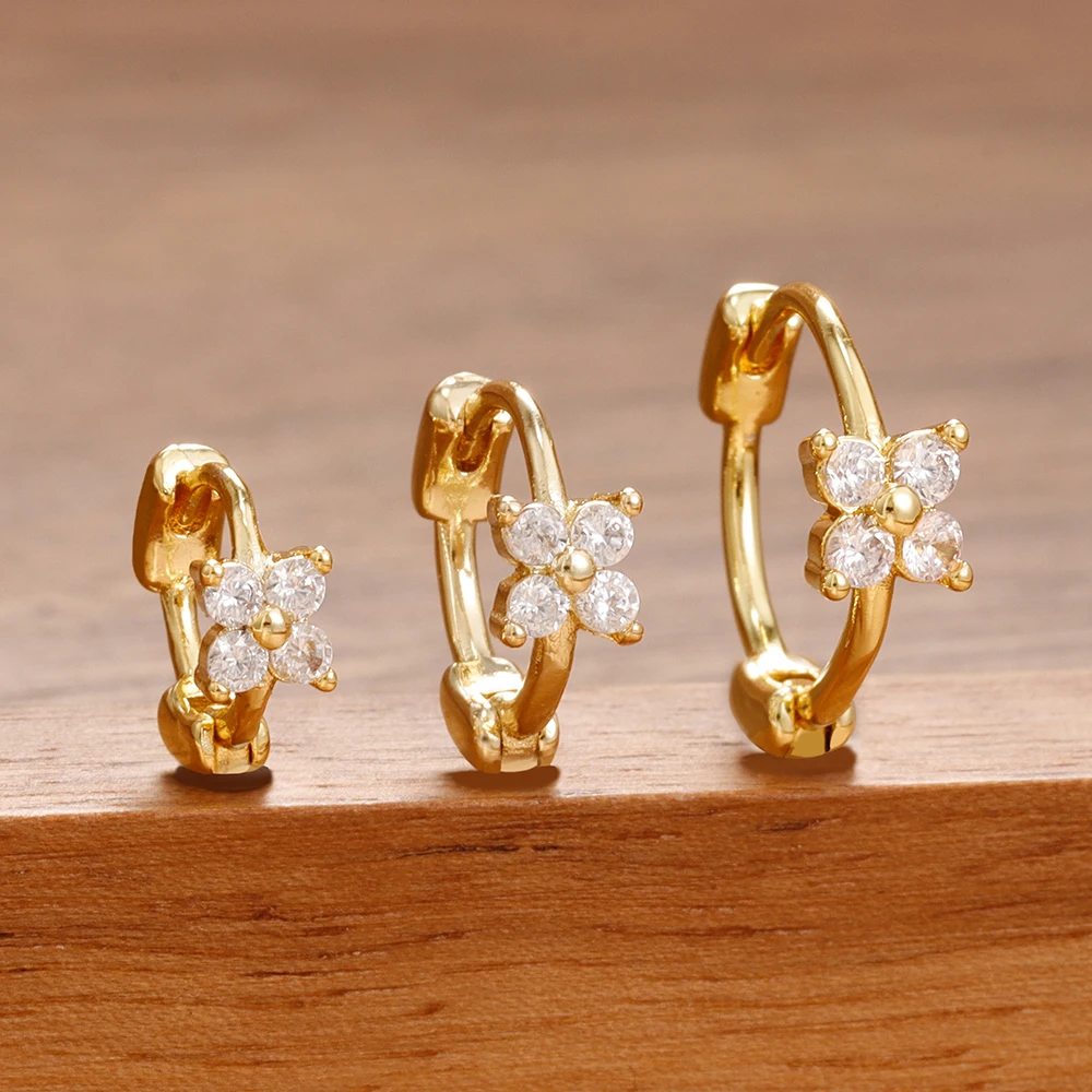 3 Stück exquisite Zirkonia Blumen Creolen Ohrringe Set Mode Stapel Ohrring Ohr Piercing Schmuck für Frauen Party, Alltagskleidung Image
